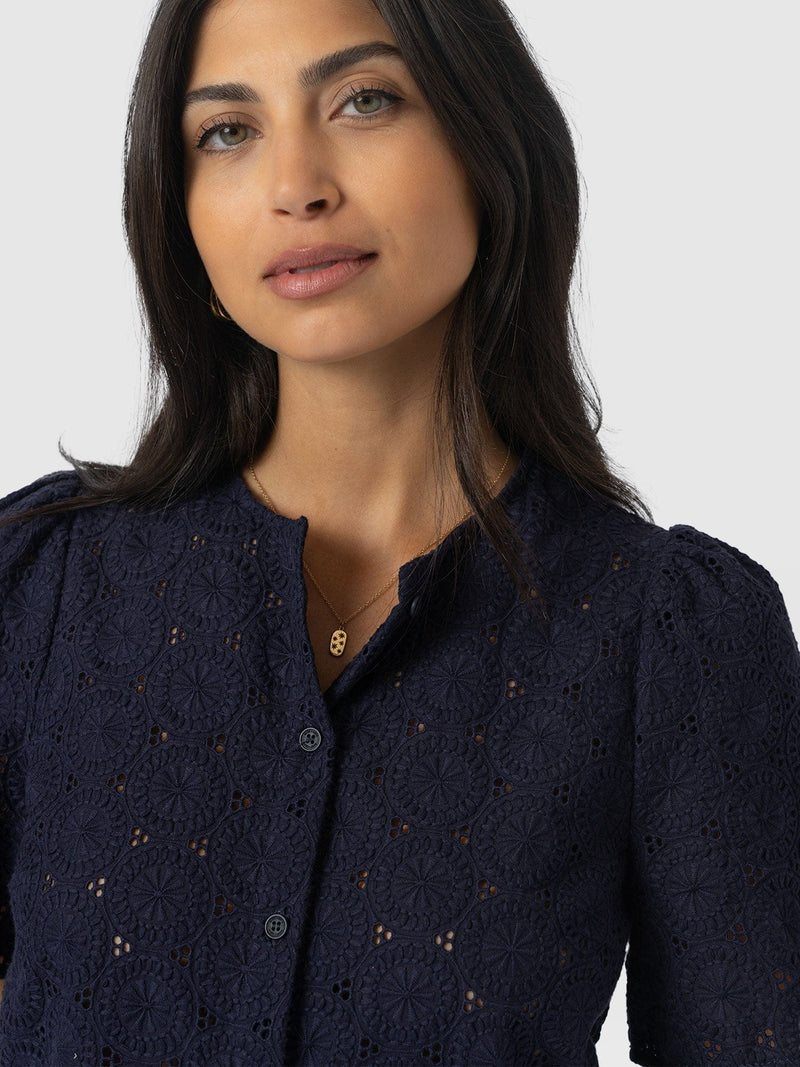 Tabitha Short Sleeve Blouse - Navy - Women's Blouses | Saint + Sofia® UK