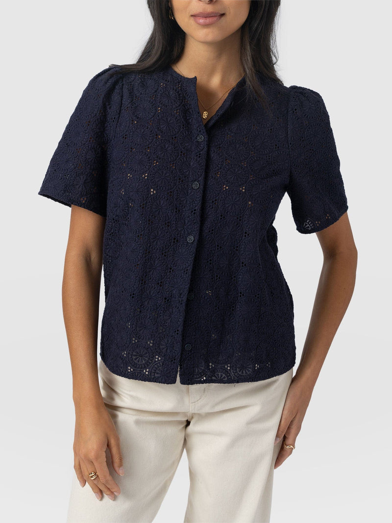 Tabitha Short Sleeve Blouse - Navy - Women's Blouses | Saint + Sofia® UK