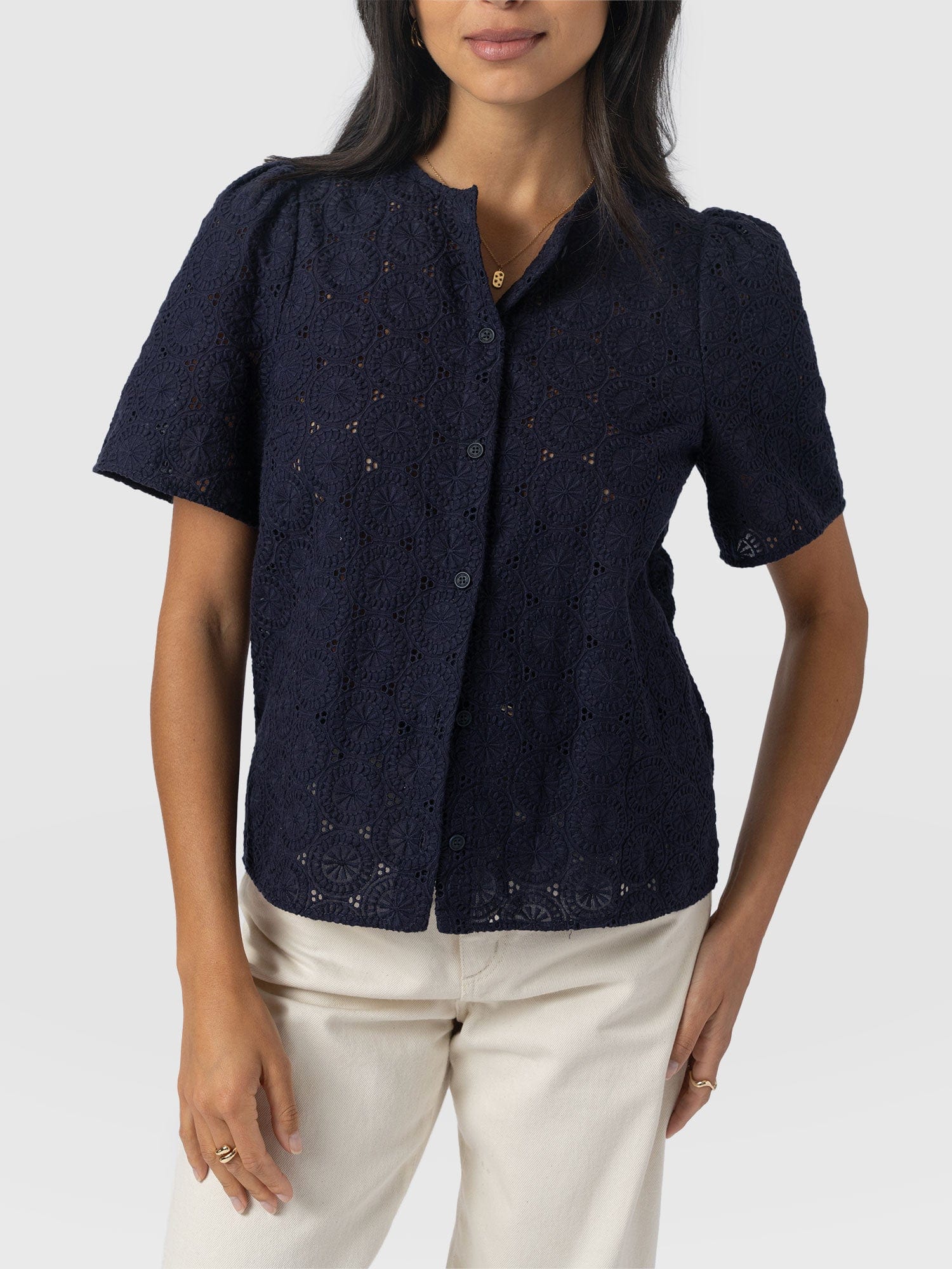Tabitha Short Sleeve Blouse - Navy - Women's Blouses | Saint + Sofia® UK