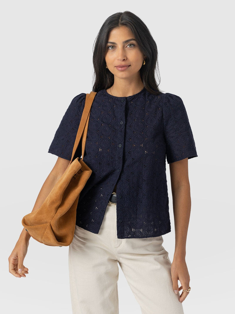 Tabitha Short Sleeve Blouse - Navy - Women's Blouses | Saint + Sofia® UK
