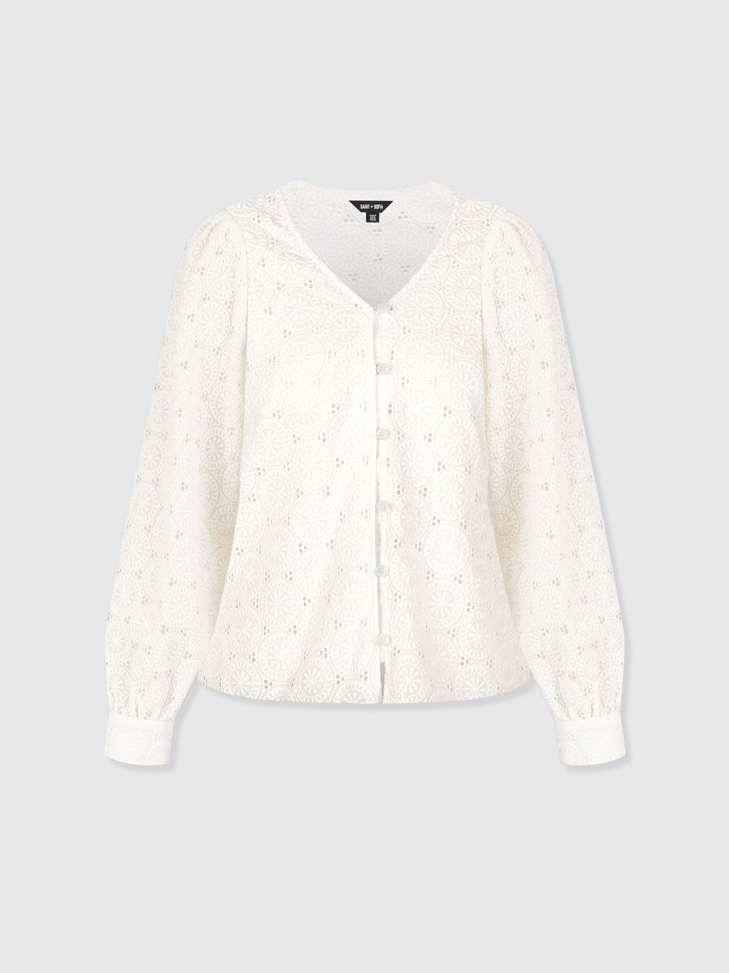 Tabitha V Neck Blouse - Cream Broderie - Women's Blouses | Saint + Sofia® UK