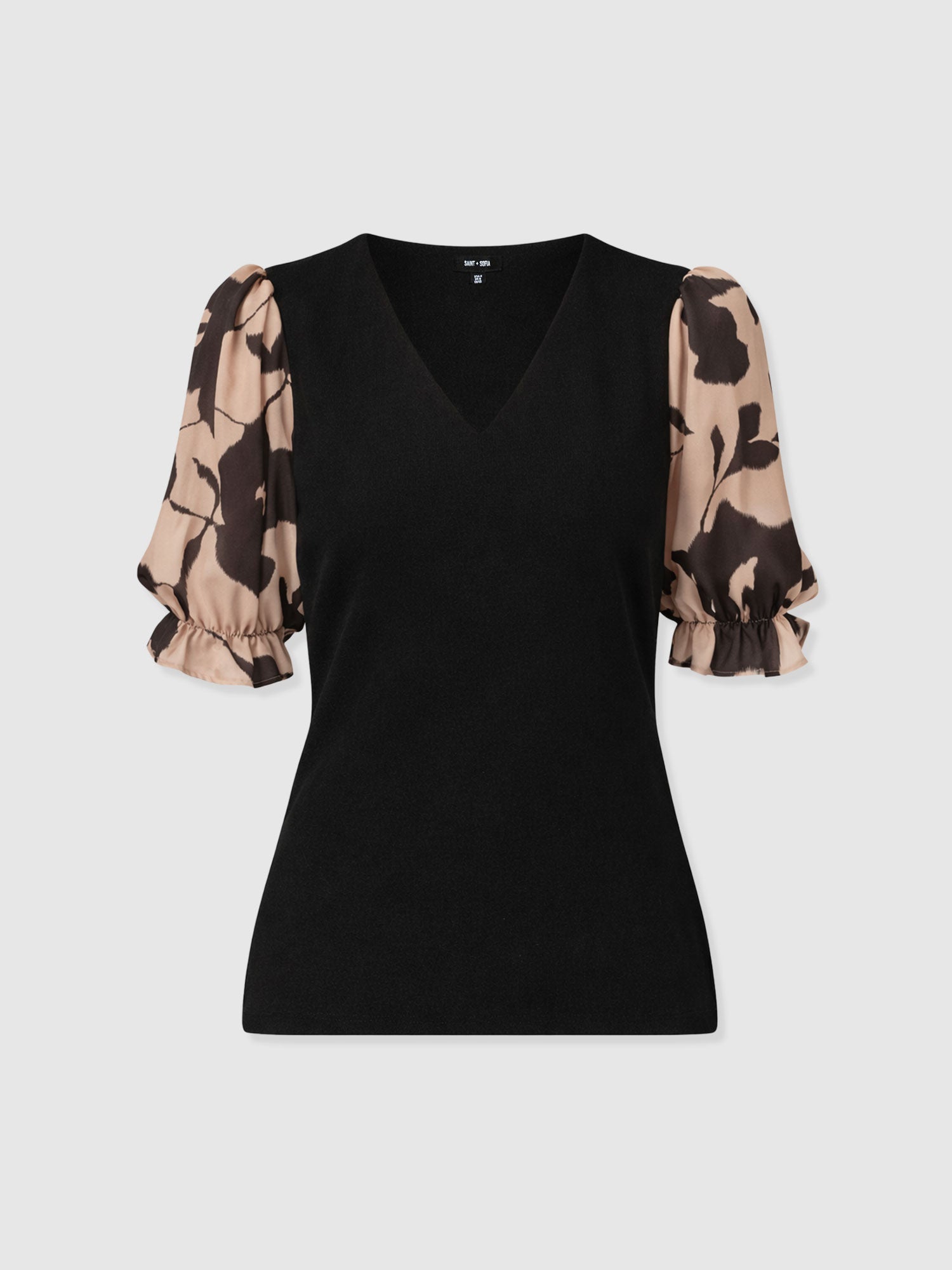 Tori Puff Sleeve Top - Brown Floral - Women's T-shirts | Saint + Sofia® UK