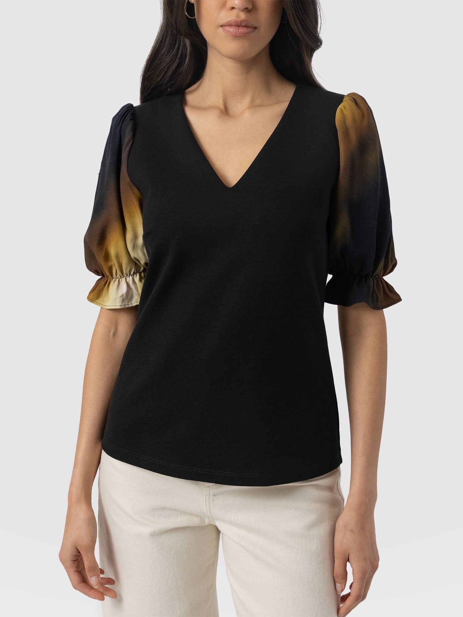 Tori Puff Sleeve Top - Yellow Gradient - Women's T-shirts | Saint + Sofia® UK
