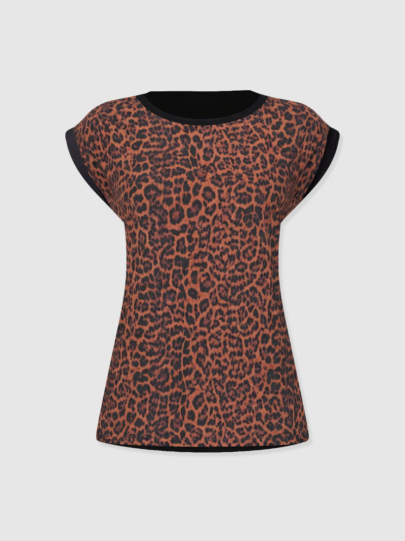 Turn Up Contrast Tee - Brown Leopard - Women's T-shirts | Saint + Sofia® UK