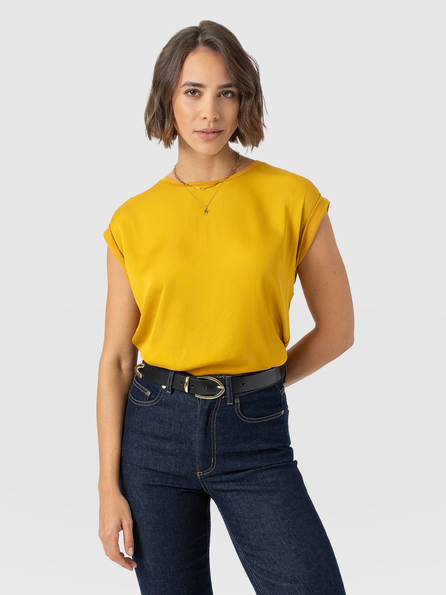 Turn Up Contrast Tee - Golden Yellow - Women's T-shirts | Saint + Sofia® UK