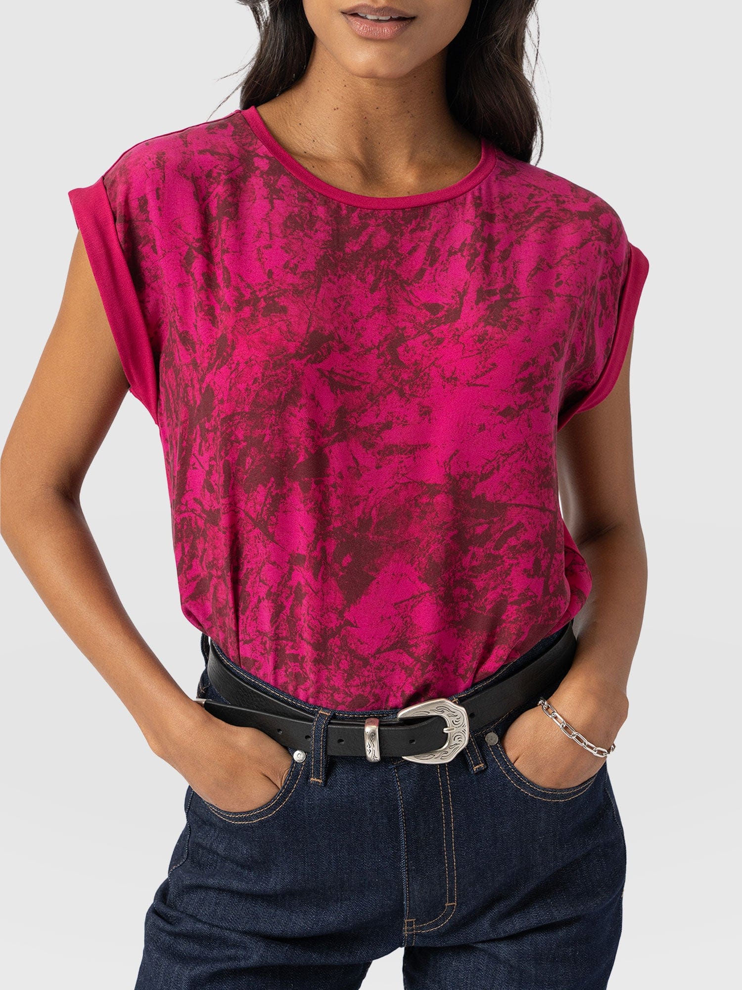 Turn Up Contrast Tee Pink Marble - Women's T-Shirts | Saint + Sofia® UK