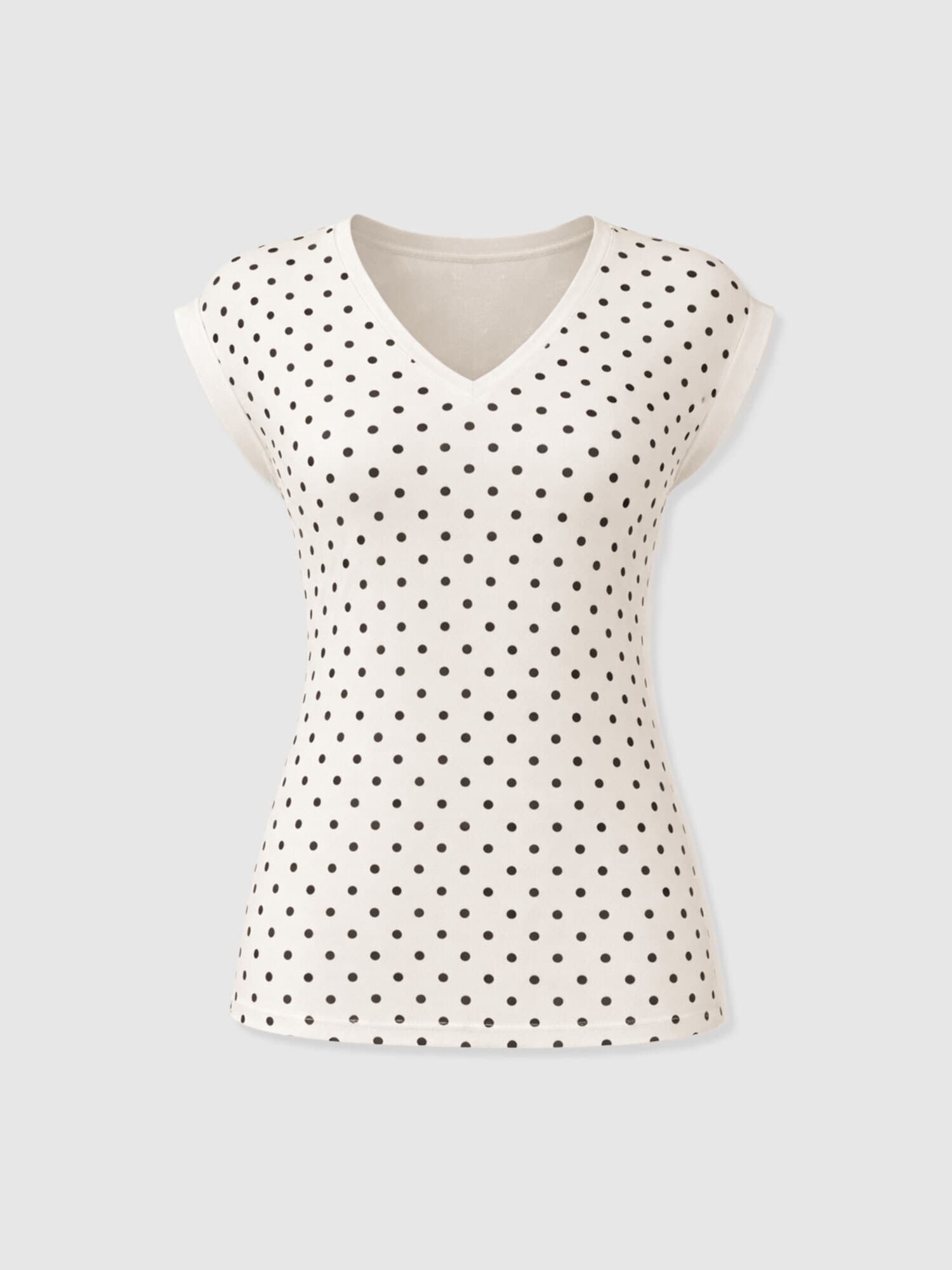 Turn Up Contrast V Neck Tee - Cream Polka Dot - Women's T-shirts | Saint + Sofia® UK