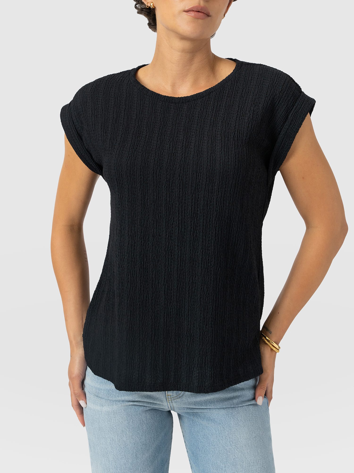 Turn Up Tee - Black Textured - Women's T-shirts | Saint and Sofia® UK