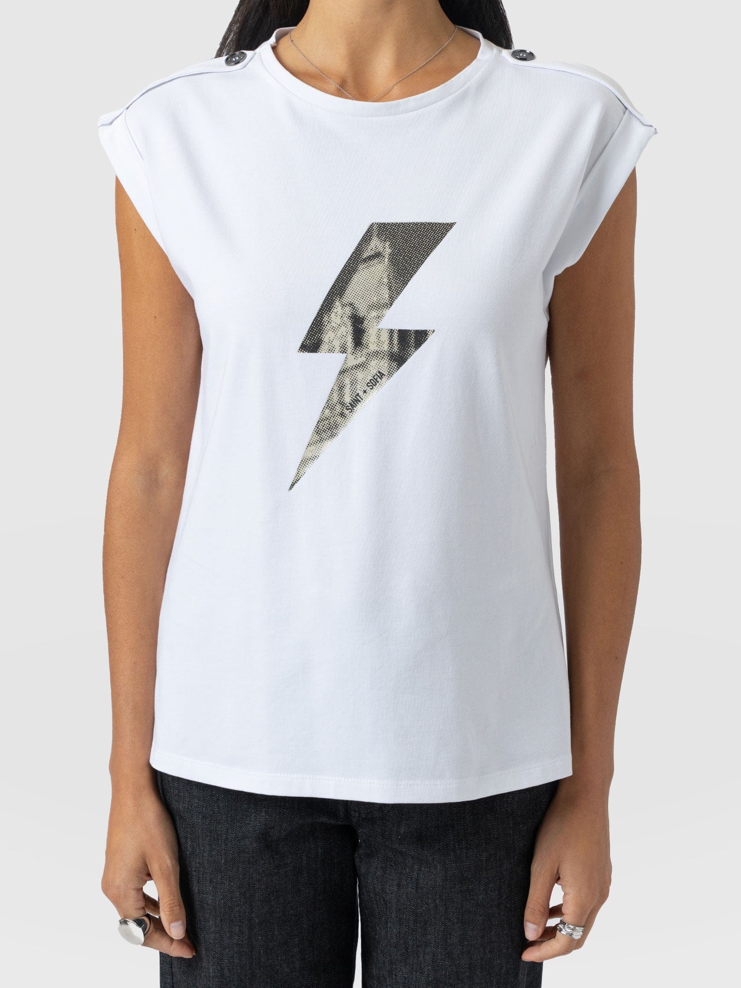Turn Up Tee - White - Black Lightning Bolt - Women's T-shirts | Saint + Sofia? UK