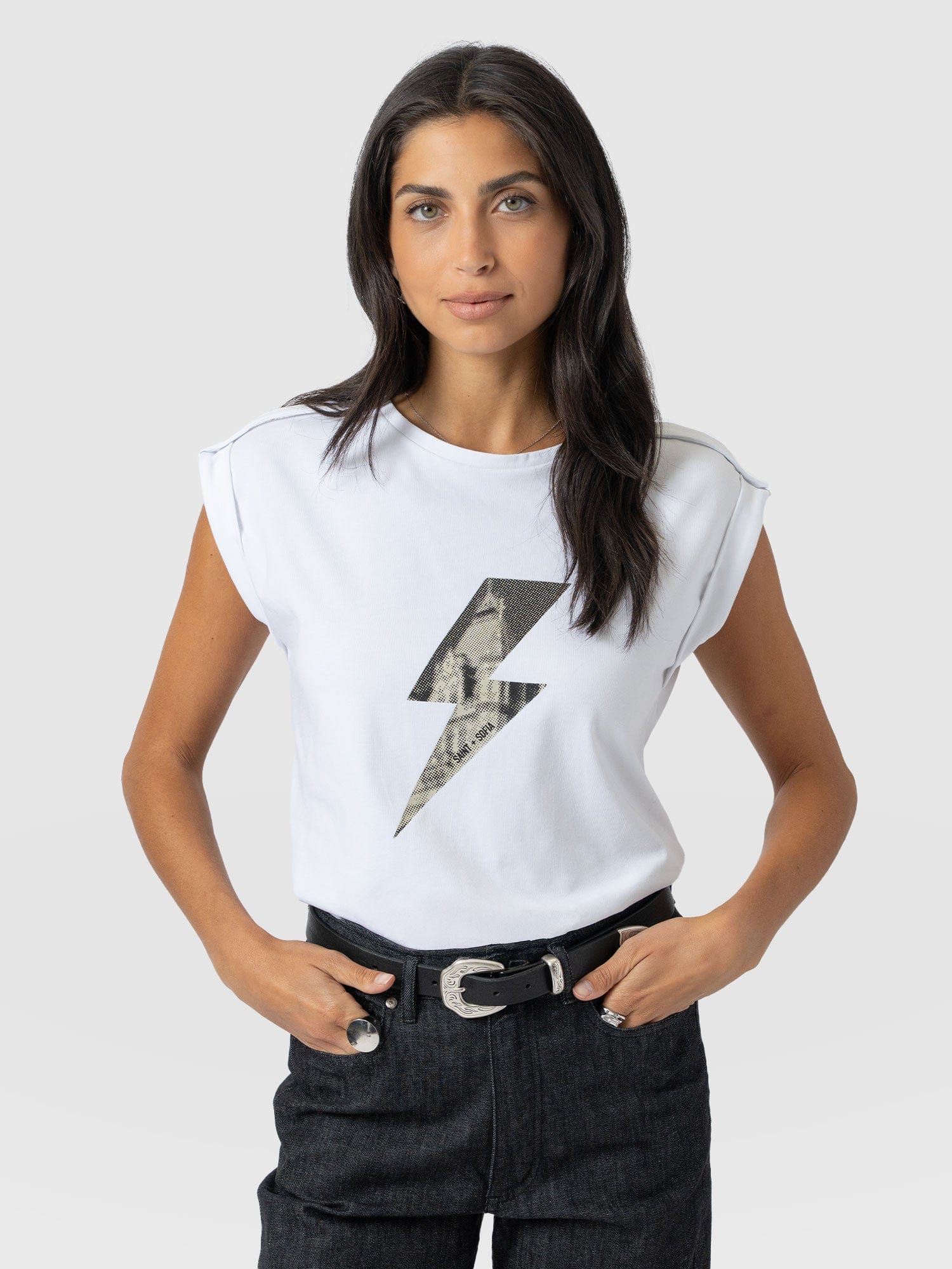 Turn Up Tee - White - Black Lightning Bolt - Women's T-shirts | Saint + Sofia? UK