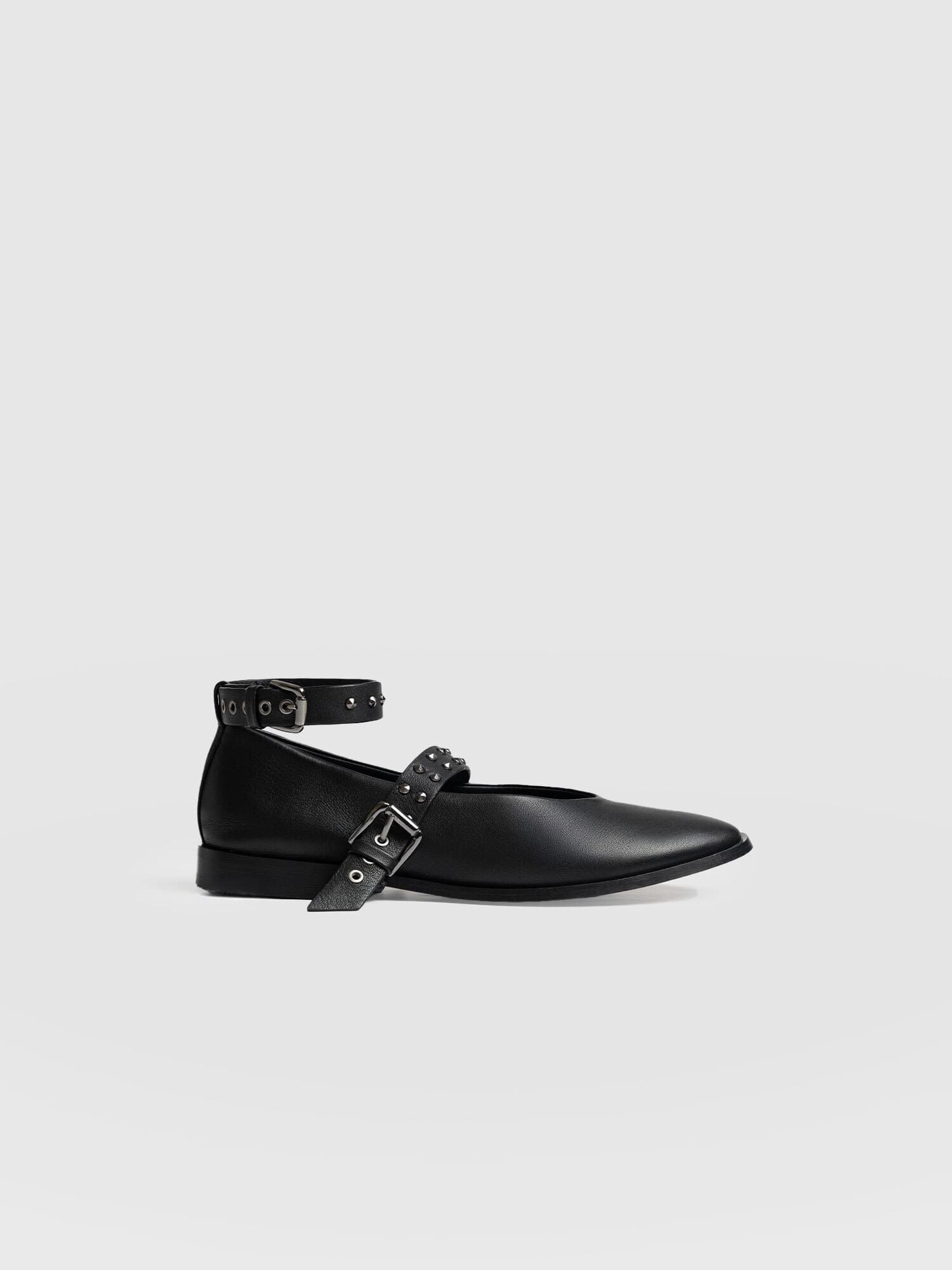 Vega Studded Ballerina Flats - Black