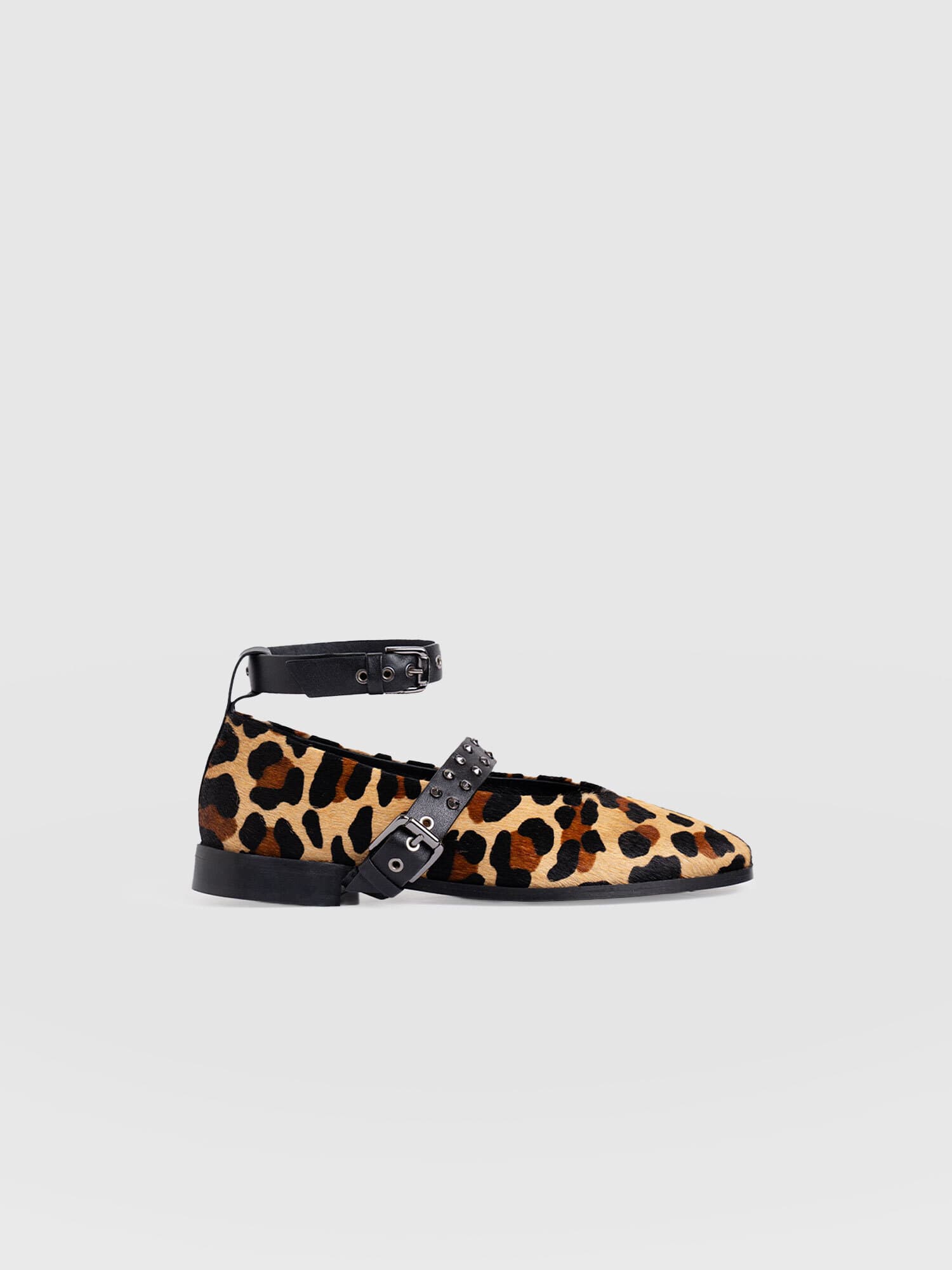 Vega Studded Ballerina Flats - Leopard