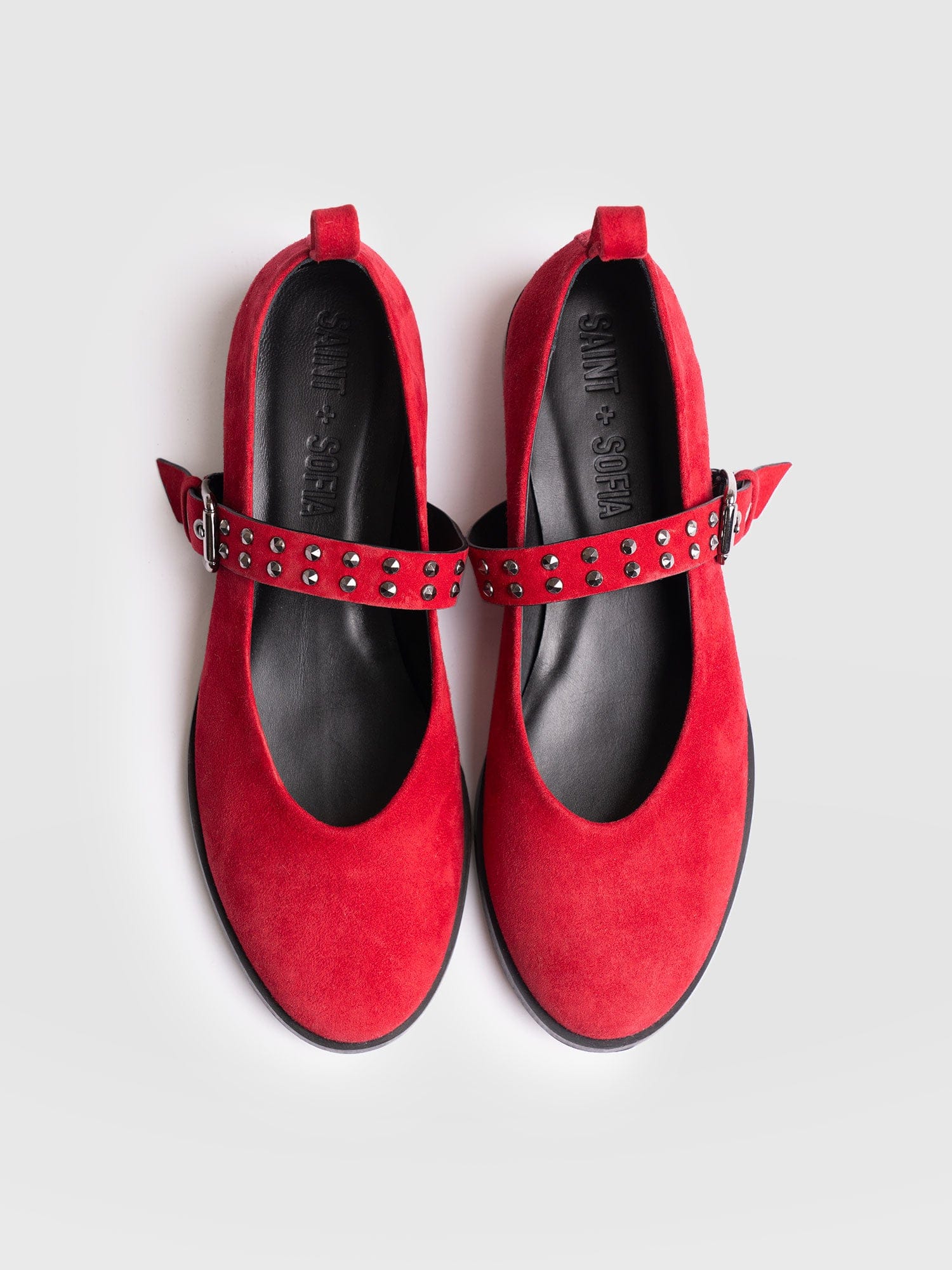 Vega Studded Ballerina Flats - Red Suede - Women's Shoes | Saint + Sofia® UK
