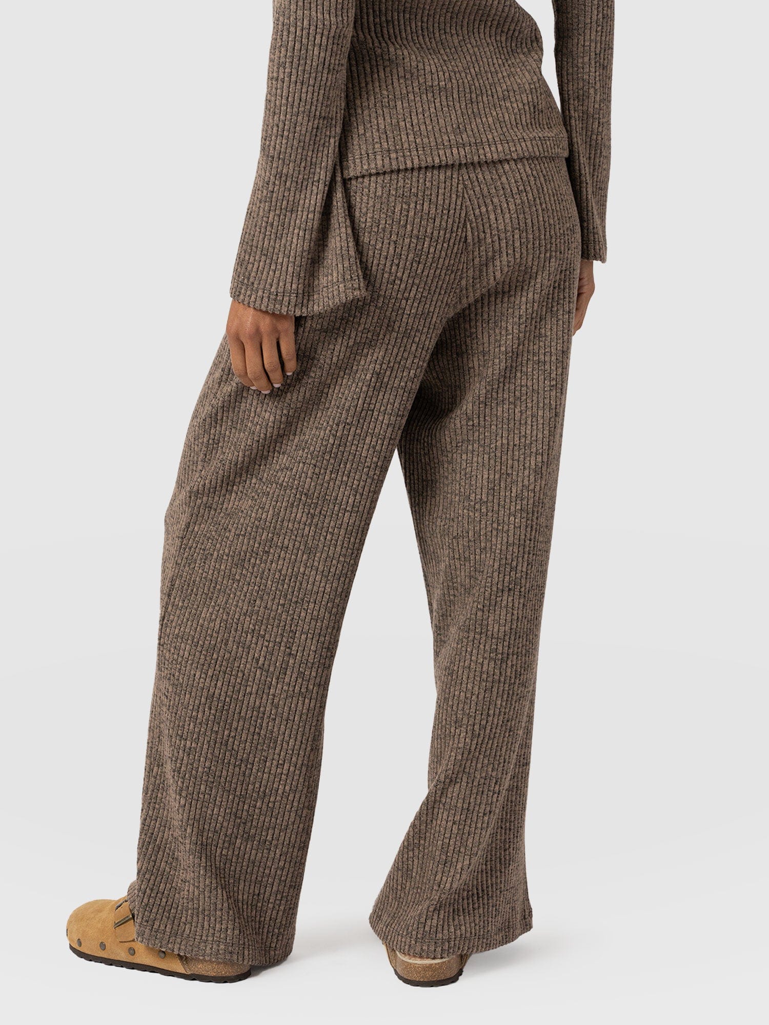 Victory Rib Wide Leg Pant Beige - Women's Trousers | Saint + Sofia® UK