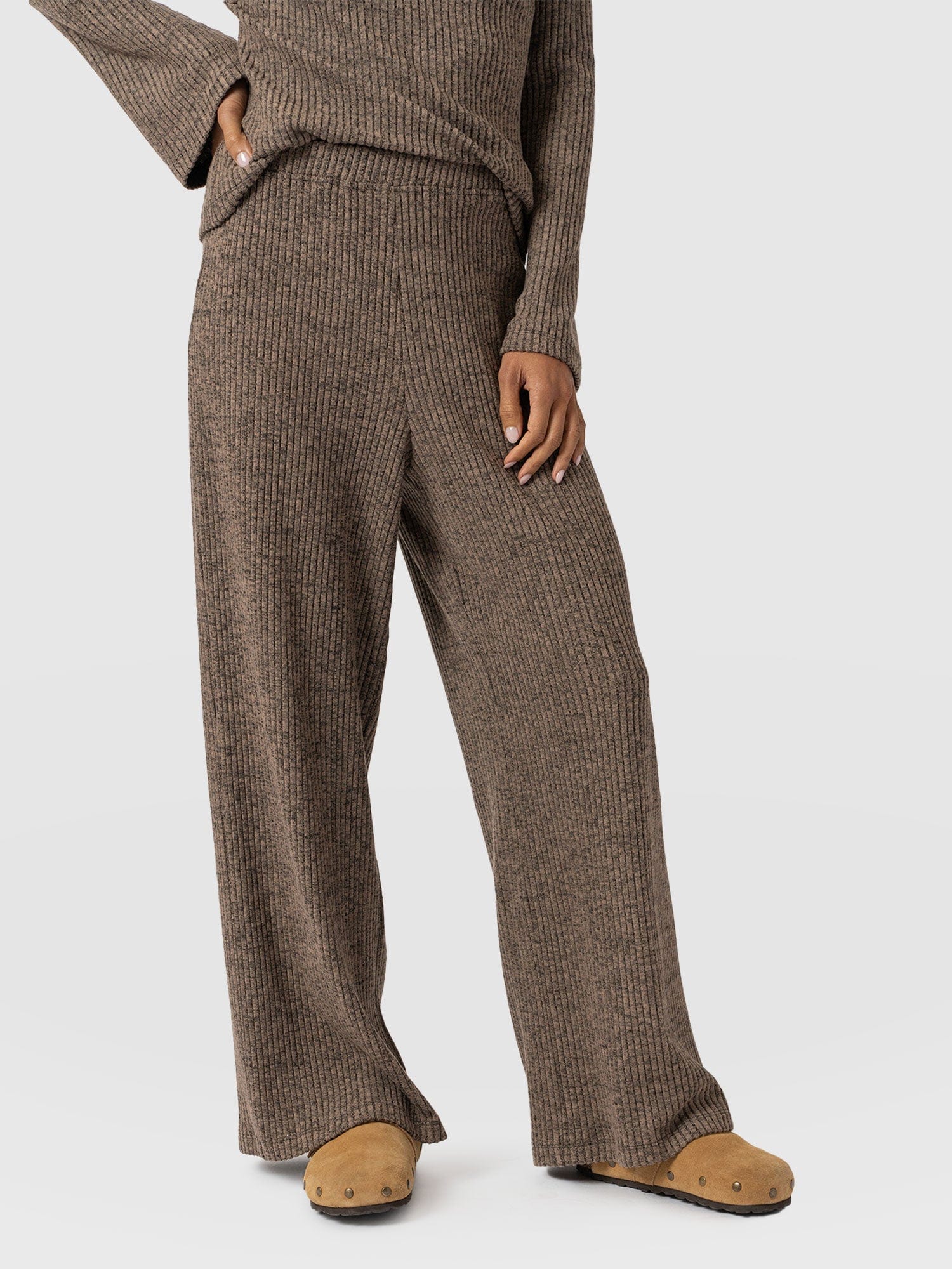 Victory Rib Wide Leg Pant Beige - Women's Trousers | Saint + Sofia® UK