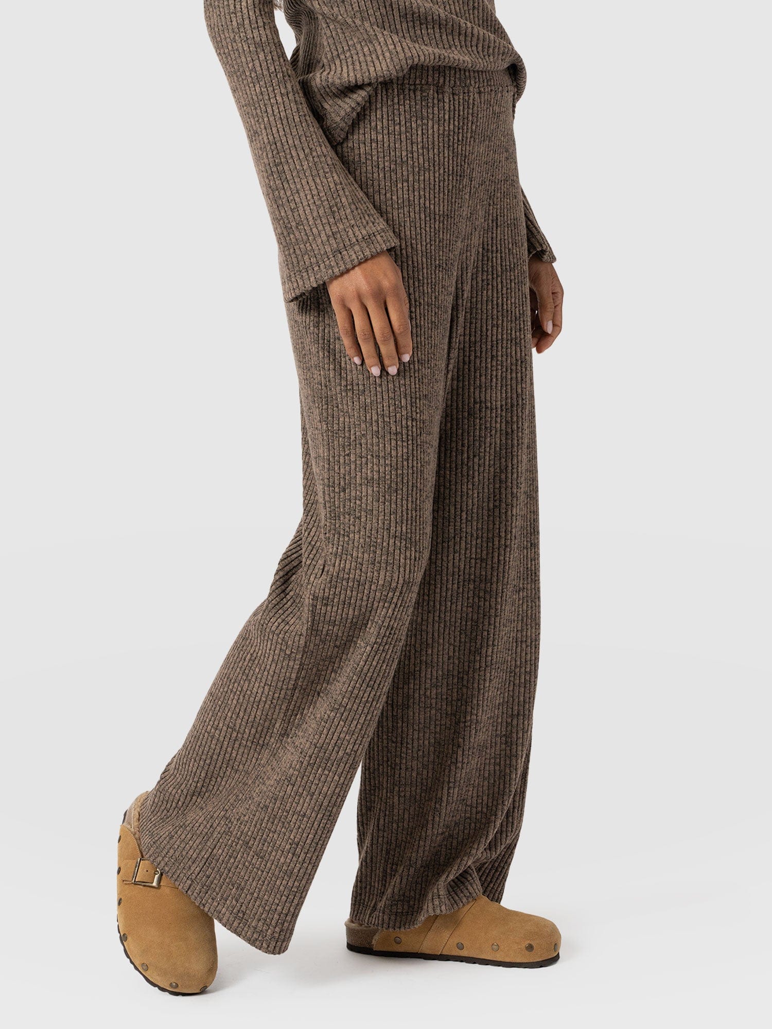 Victory Rib Wide Leg Pant Beige - Women's Trousers | Saint + Sofia® UK