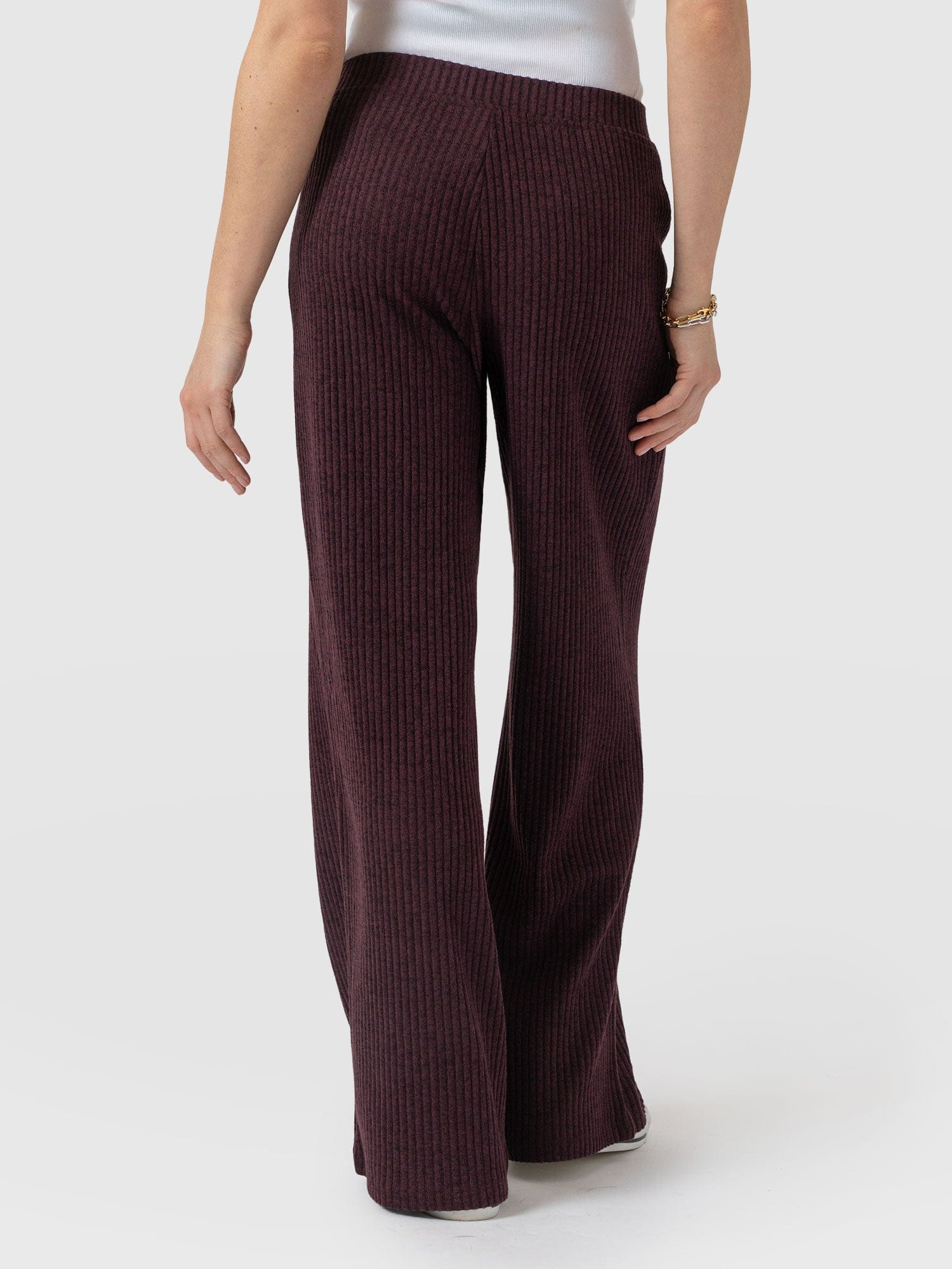 Victory Rib Wide Leg Pant Burgundy - Women's Trousers | Saint + Sofia® UK