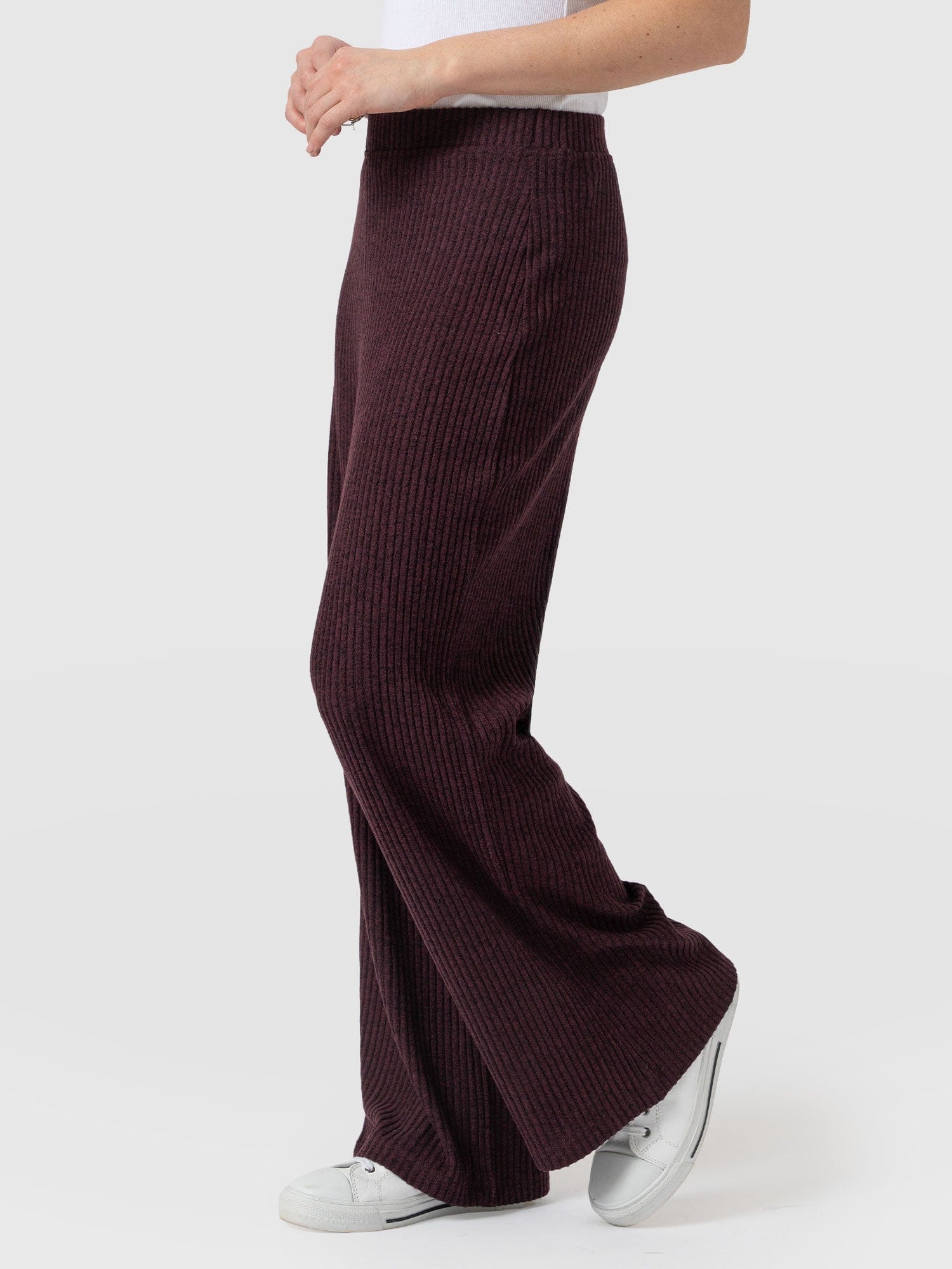 Victory Rib Wide Leg Pant Burgundy - Women's Trousers | Saint + Sofia® UK