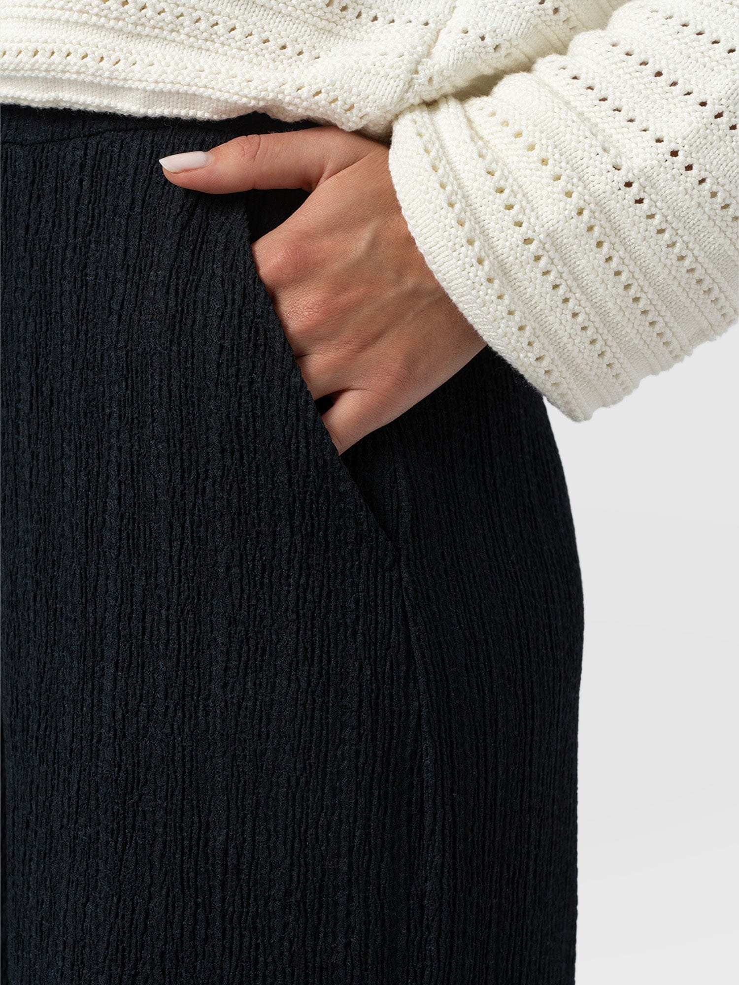 Victory Straight Leg Pant - Black Textured - Women's Trousers | Saint + Sofia® UK