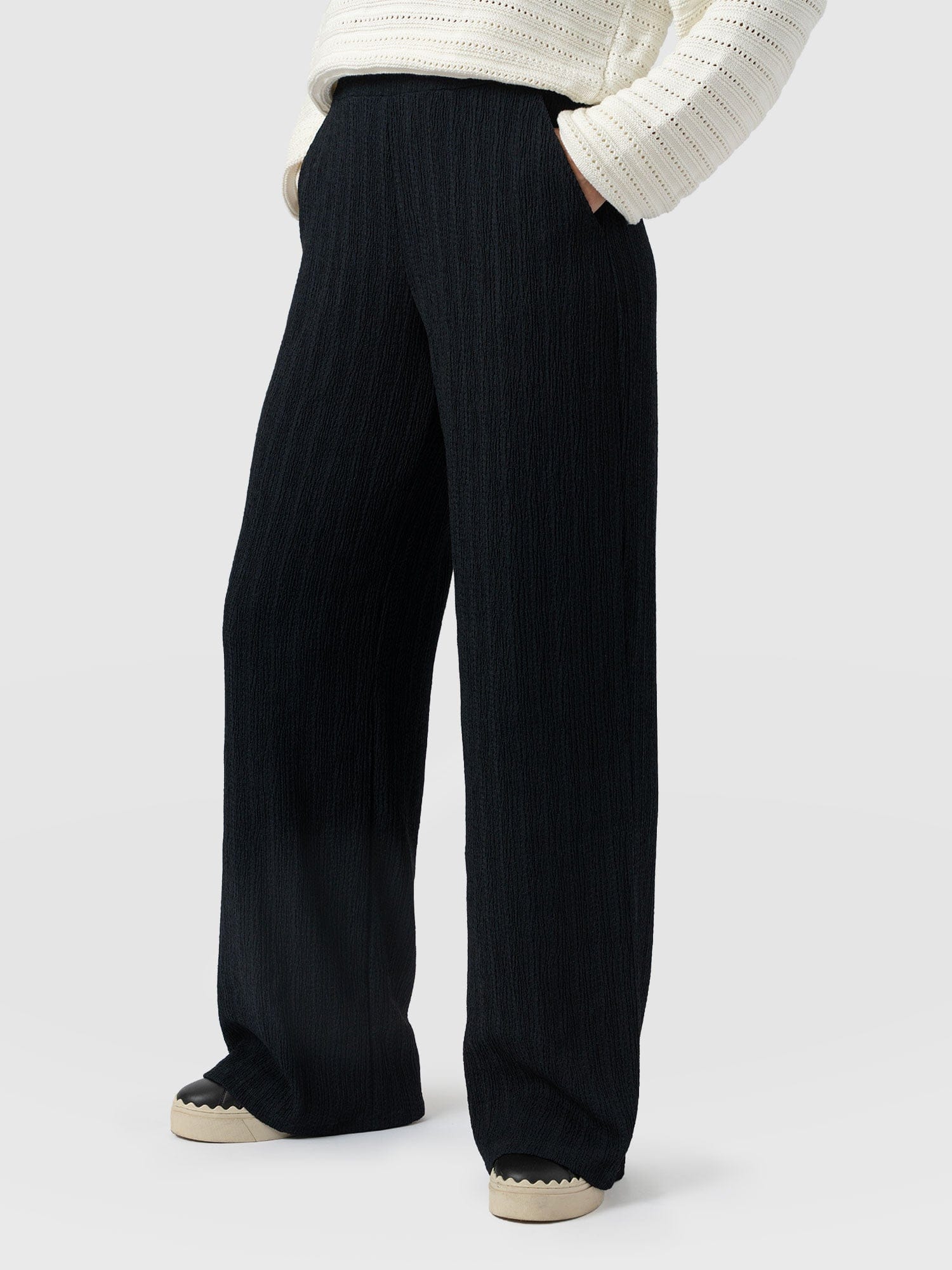 Victory Straight Leg Pant - Black Textured - Women's Trousers | Saint + Sofia® UK