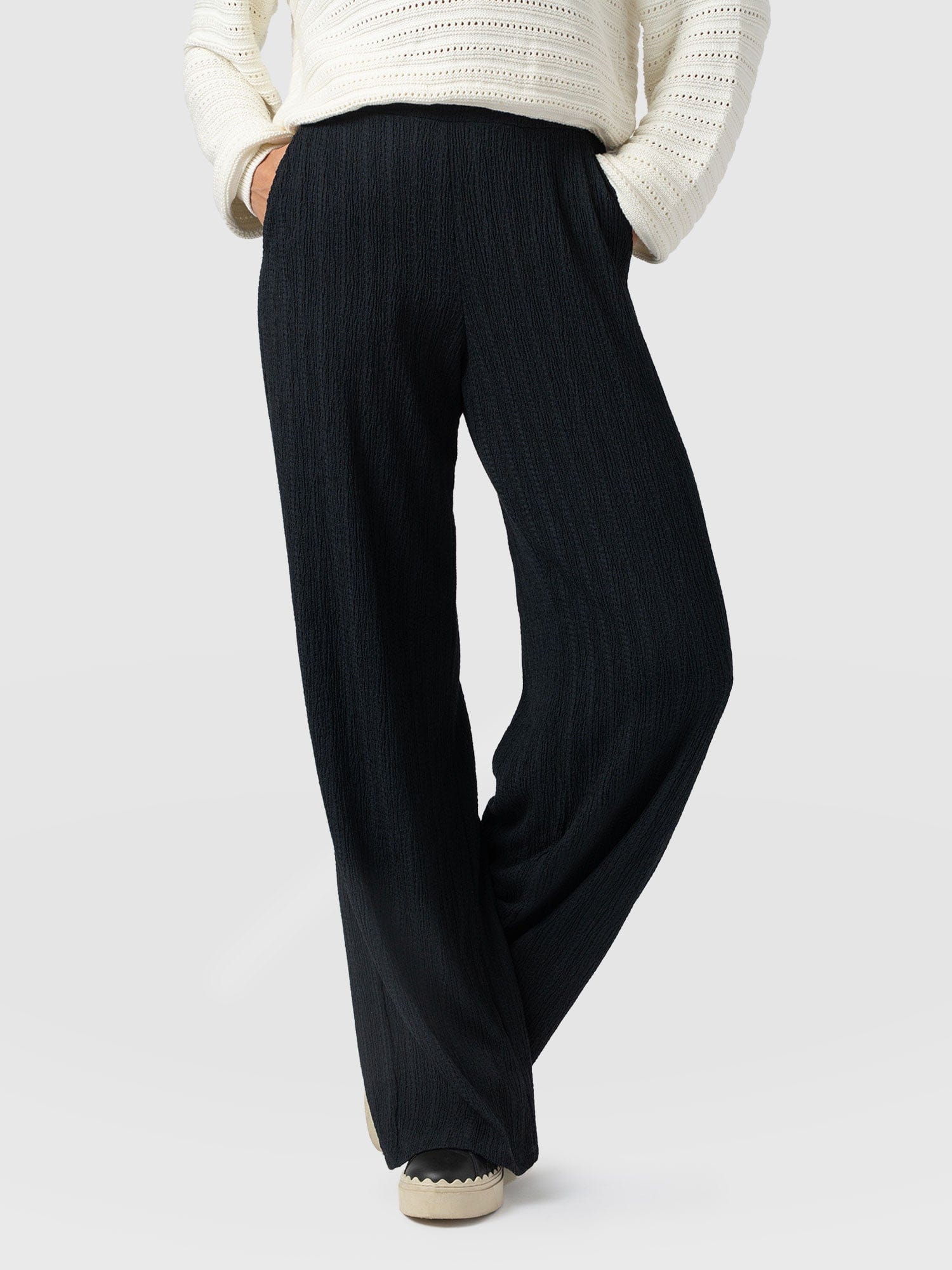 Victory Straight Leg Pant - Black Textured - Women's Trousers | Saint + Sofia® UK