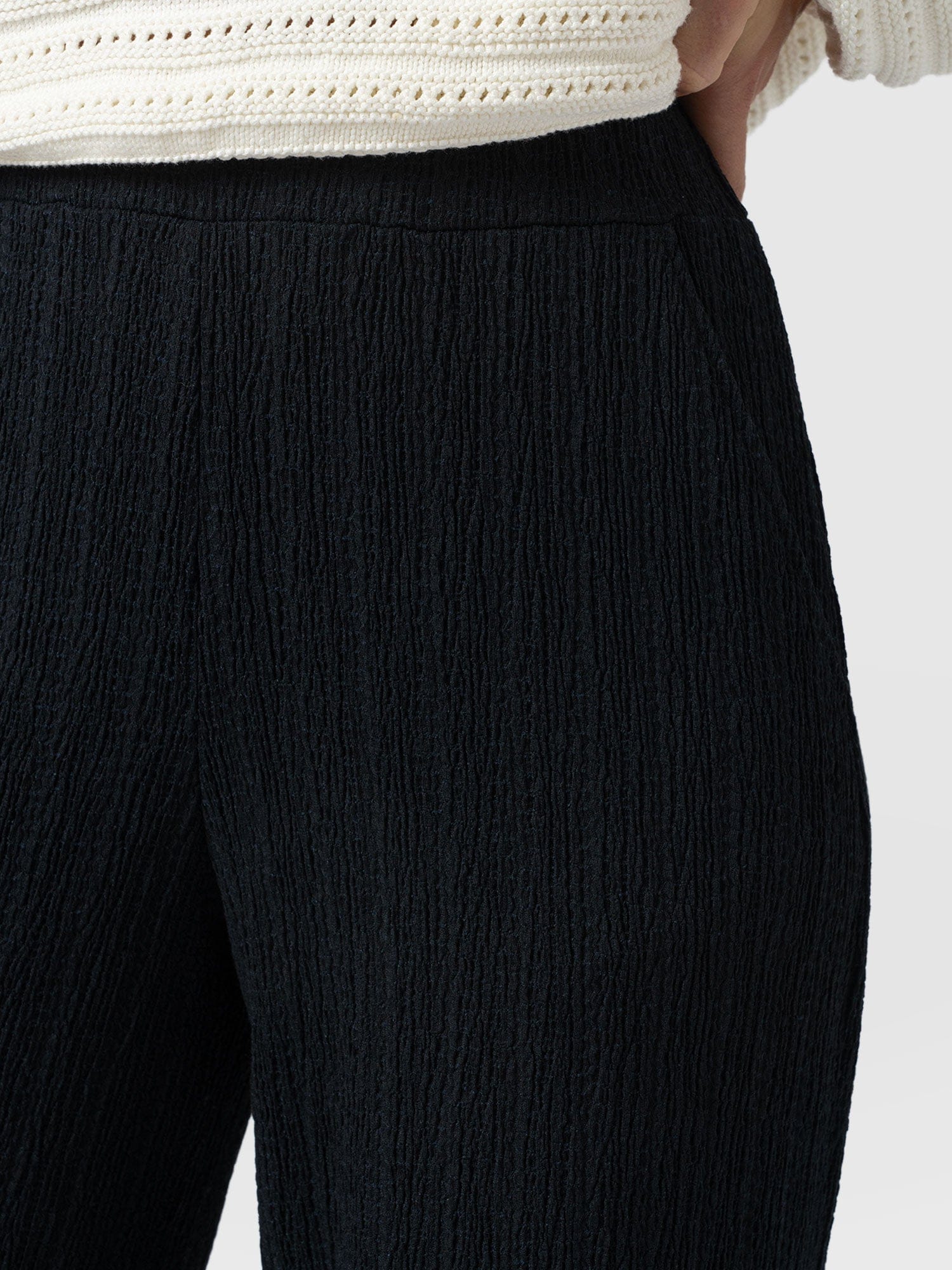 Victory Straight Leg Pant - Black Textured - Women's Trousers | Saint + Sofia® UK