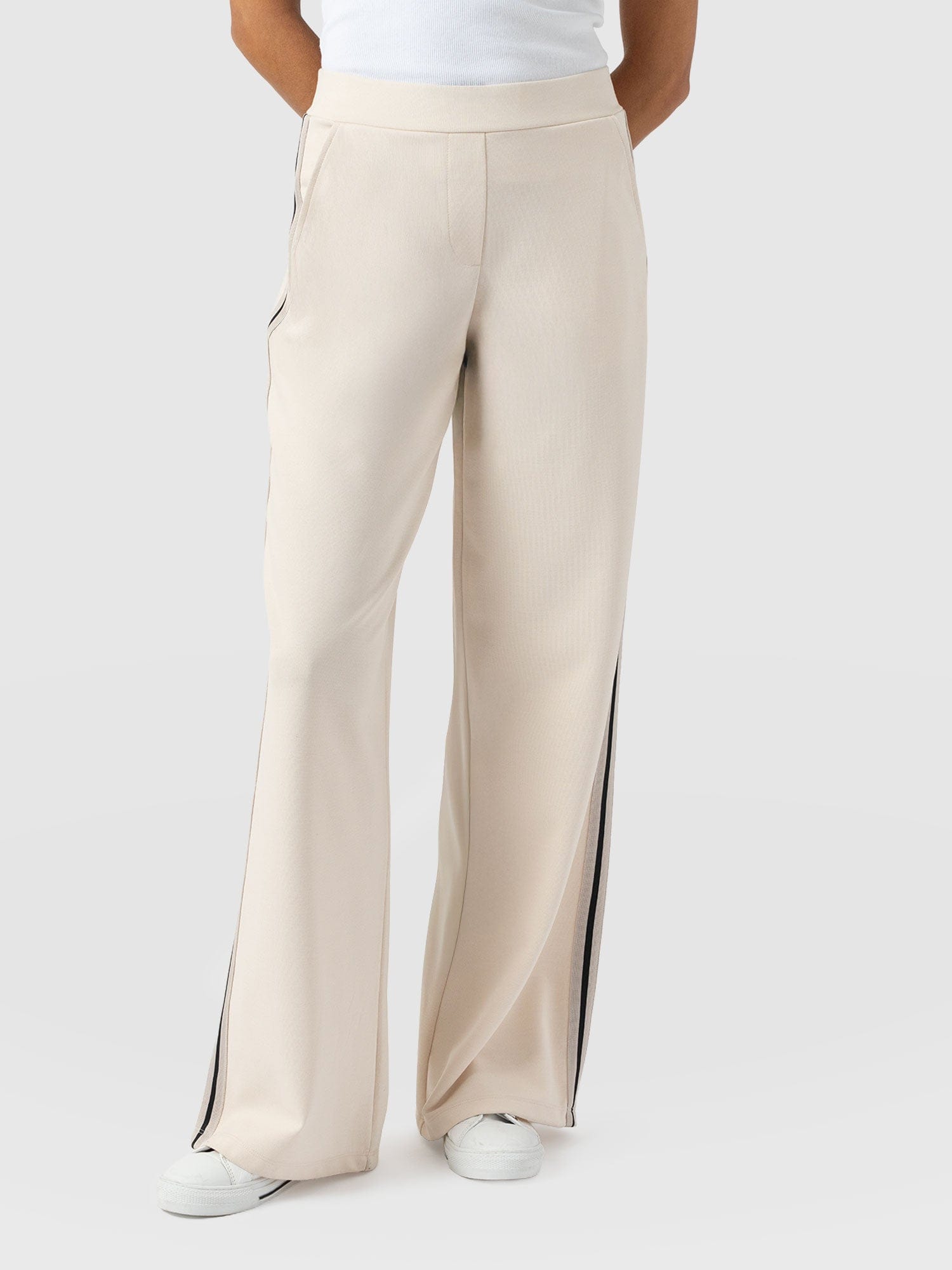 Victory Straight Leg Pant - Cream - Black Stripe - Women's Trousers | Saint + Sofia® UK