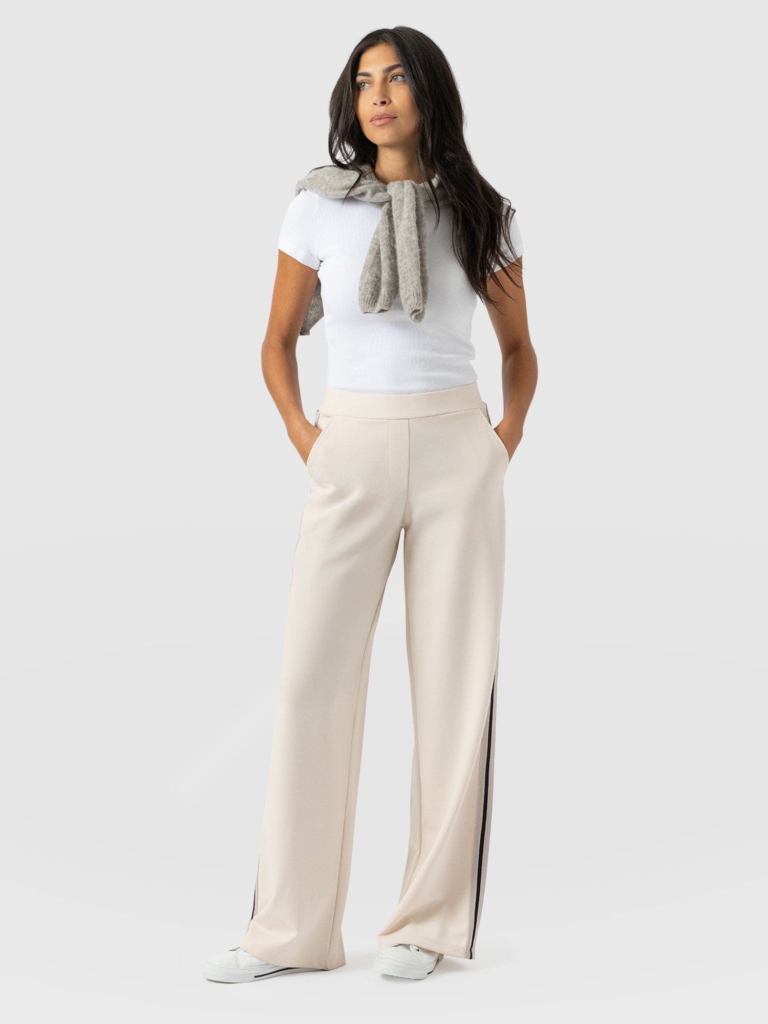 Victory Straight Leg Pant - Cream - Black Stripe - Women's Trousers | Saint + Sofia® UK