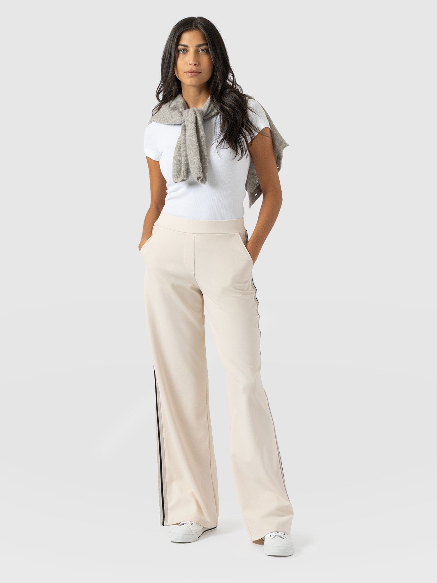 Victory Straight Leg Pant - Cream - Black Stripe - Women's Trousers | Saint + Sofia® UK