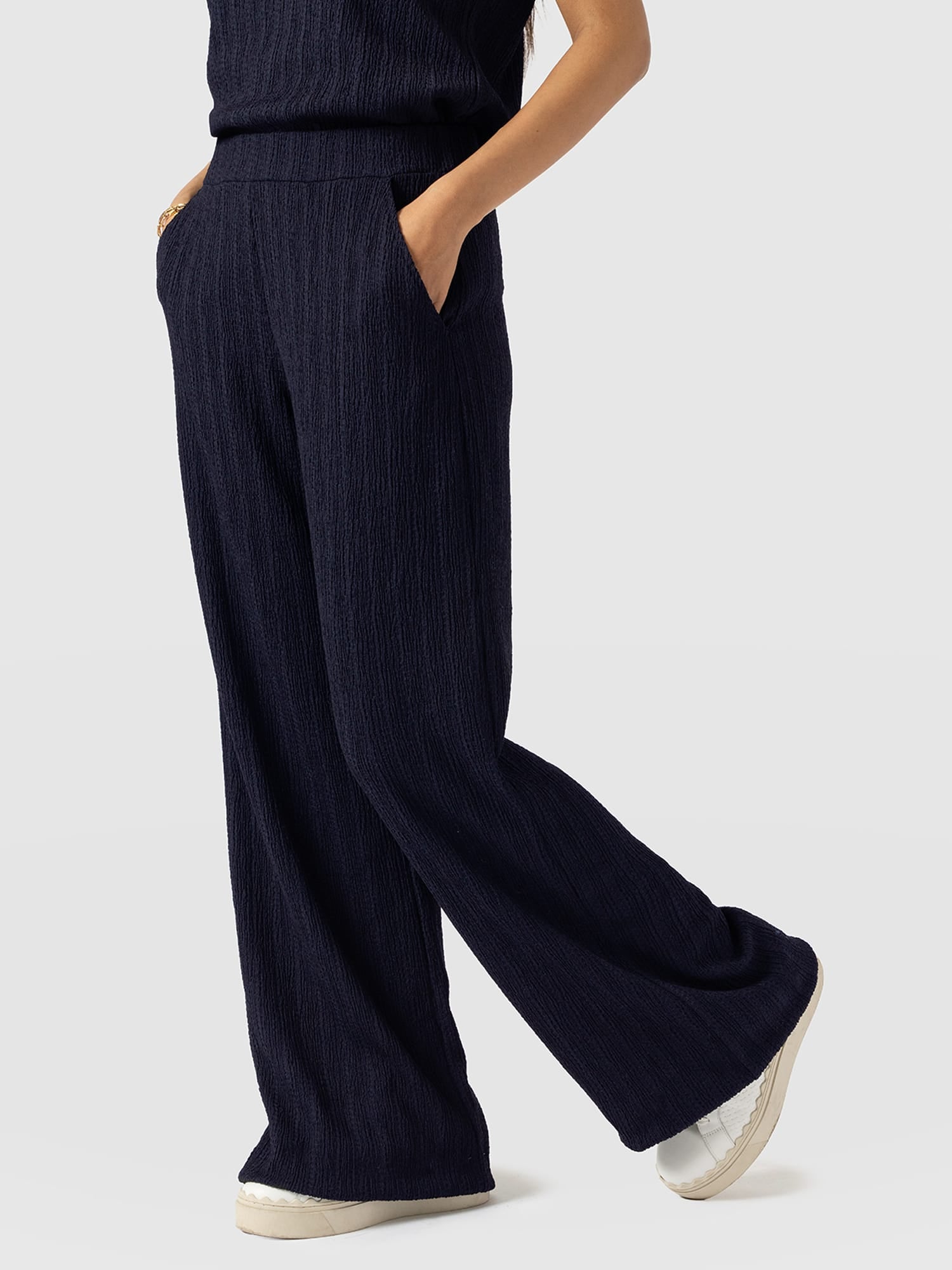 Victory Straight Leg Pant - Navy Textured - Women's Trousers | Saint + Sofia® UK