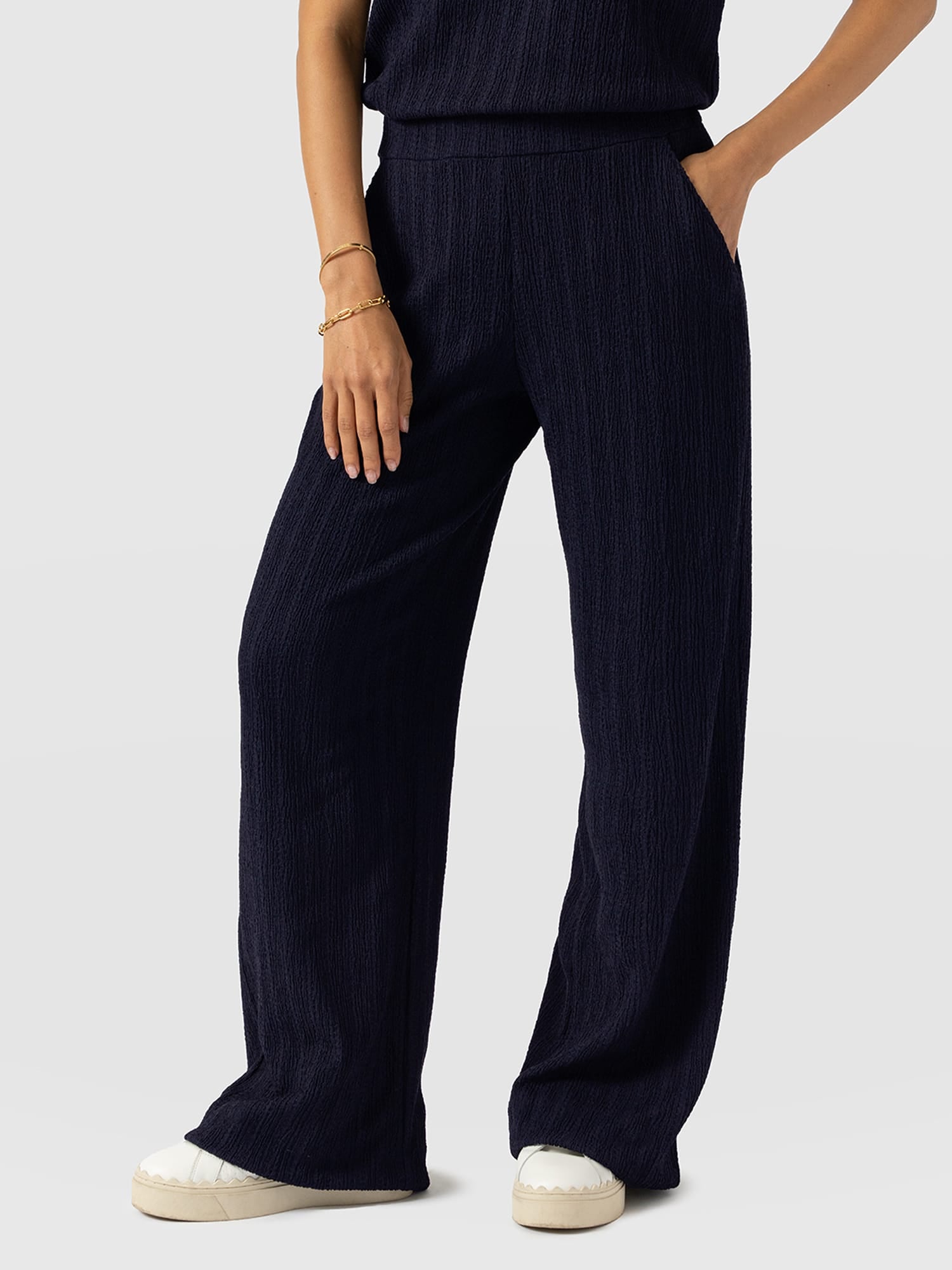 Victory Straight Leg Pant - Navy Textured - Women's Trousers | Saint + Sofia® UK