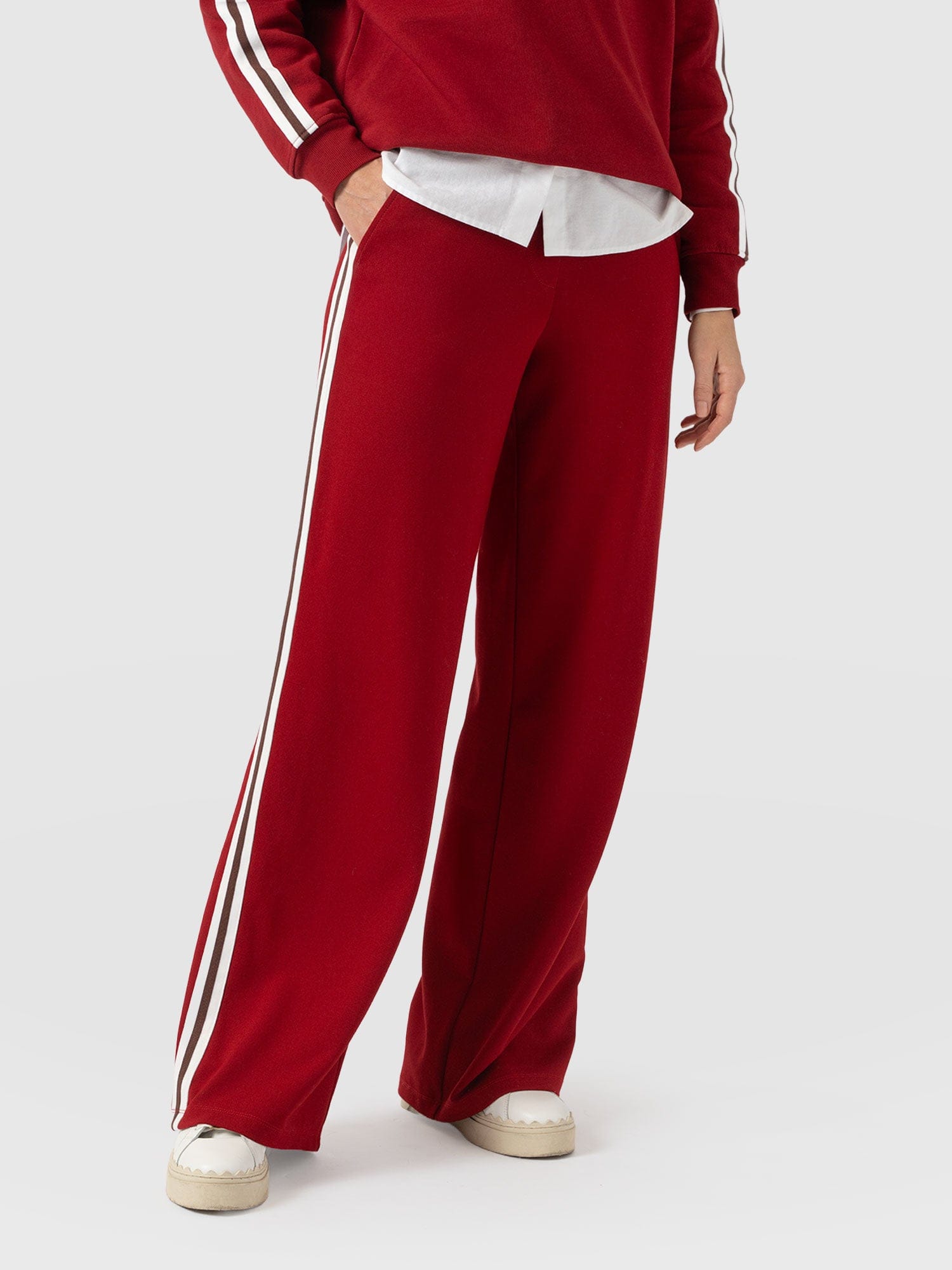 Victory Straight Leg Pant - Red - Brown Stripe - Women's Trousers | Saint + Sofia® UK