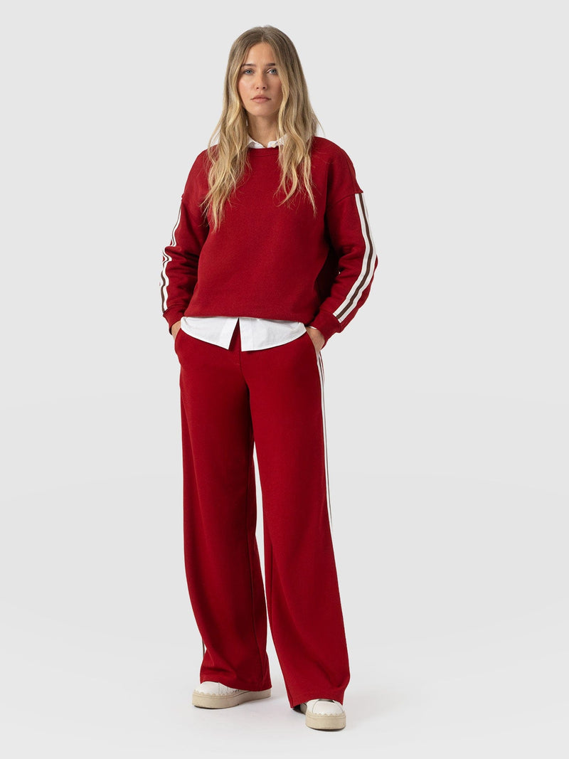 Hoxton Straight Leg Pant - Red - Brown Stripe - Women's Trousers | Saint and Sofia® UK