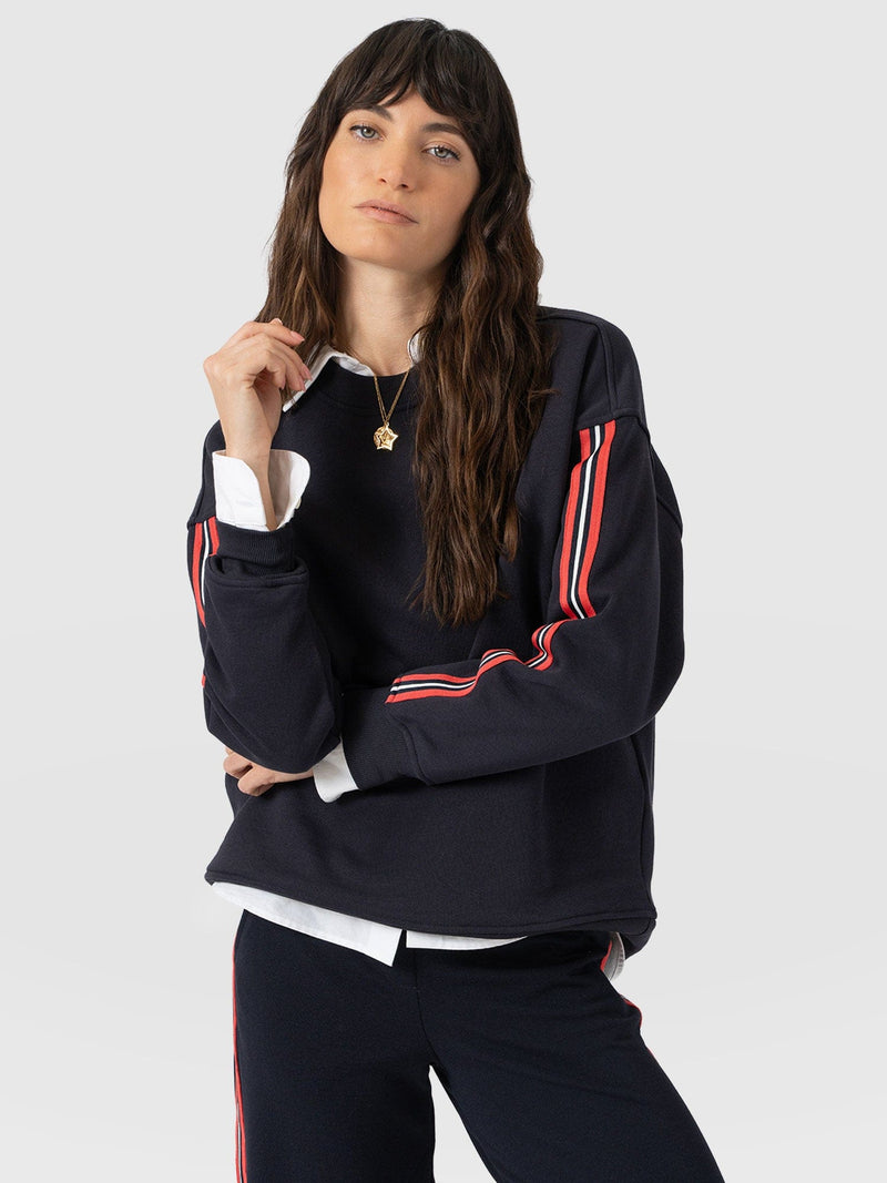 Hoxton Sweatshirt - Navy - Red Stripe - Women's Jumpers | Saint and Sofia® UK