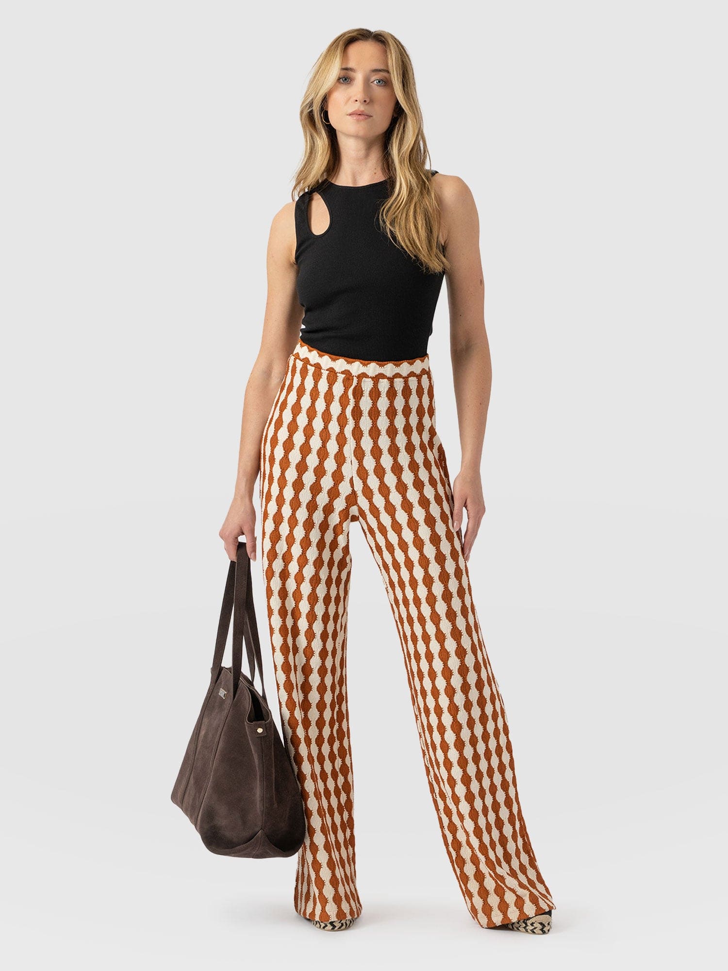 Victory Wide Leg Pant - Brown/Cream - Women's Trouserss | Saint + Sofia® UK