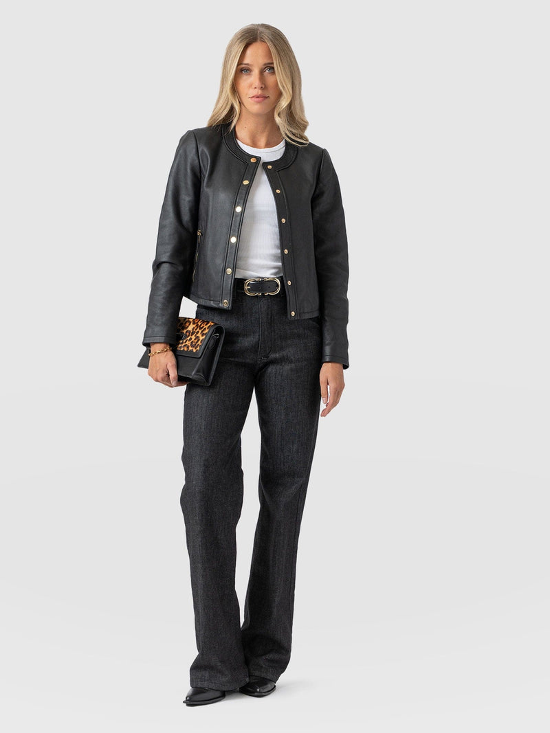 Wide Leg Flare Stretch Jeans Black Wash - Women's Jeans | Saint + Sofia® UK