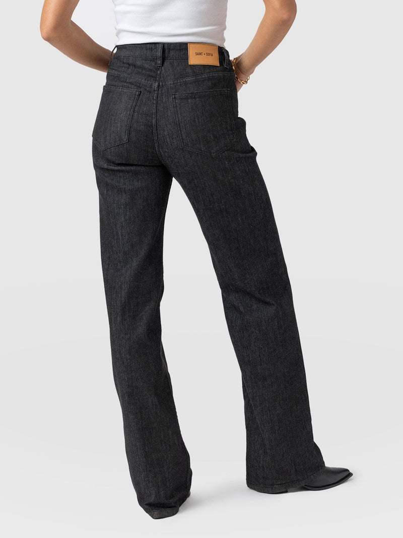 Wide Leg Flare Stretch Jeans Black Wash - Women's Jeans | Saint + Sofia® UK