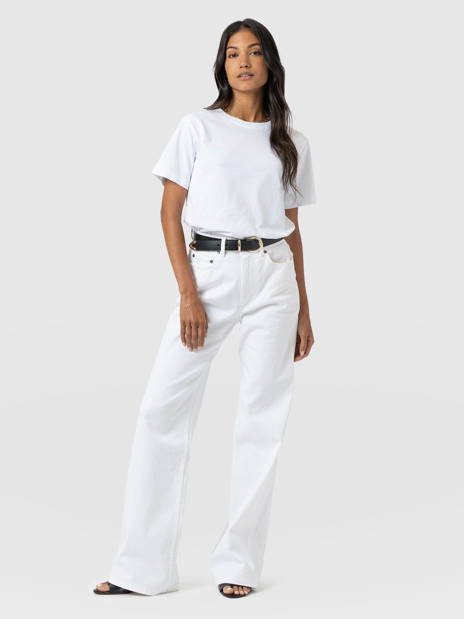 Adjustable Wide Leg Jean - White - Women's Denims | Saint + Sofia® UK