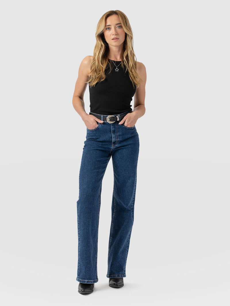 Wide Leg Jeans - Mid Blue-Regular - Women's Jeanss | Saint + Sofia® UK