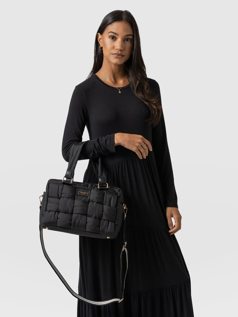 Woven Duffle Bag Black/Grey - Women's Bags | Saint + Sofia® UK