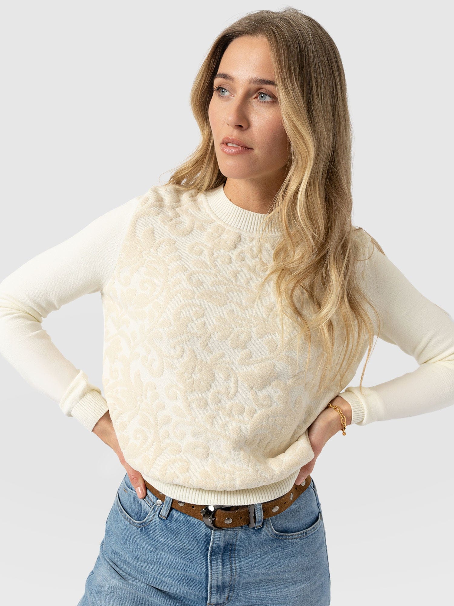 Wren Long Sleeve Knit - Cream - Women's Knitwears | Saint + Sofia? UK