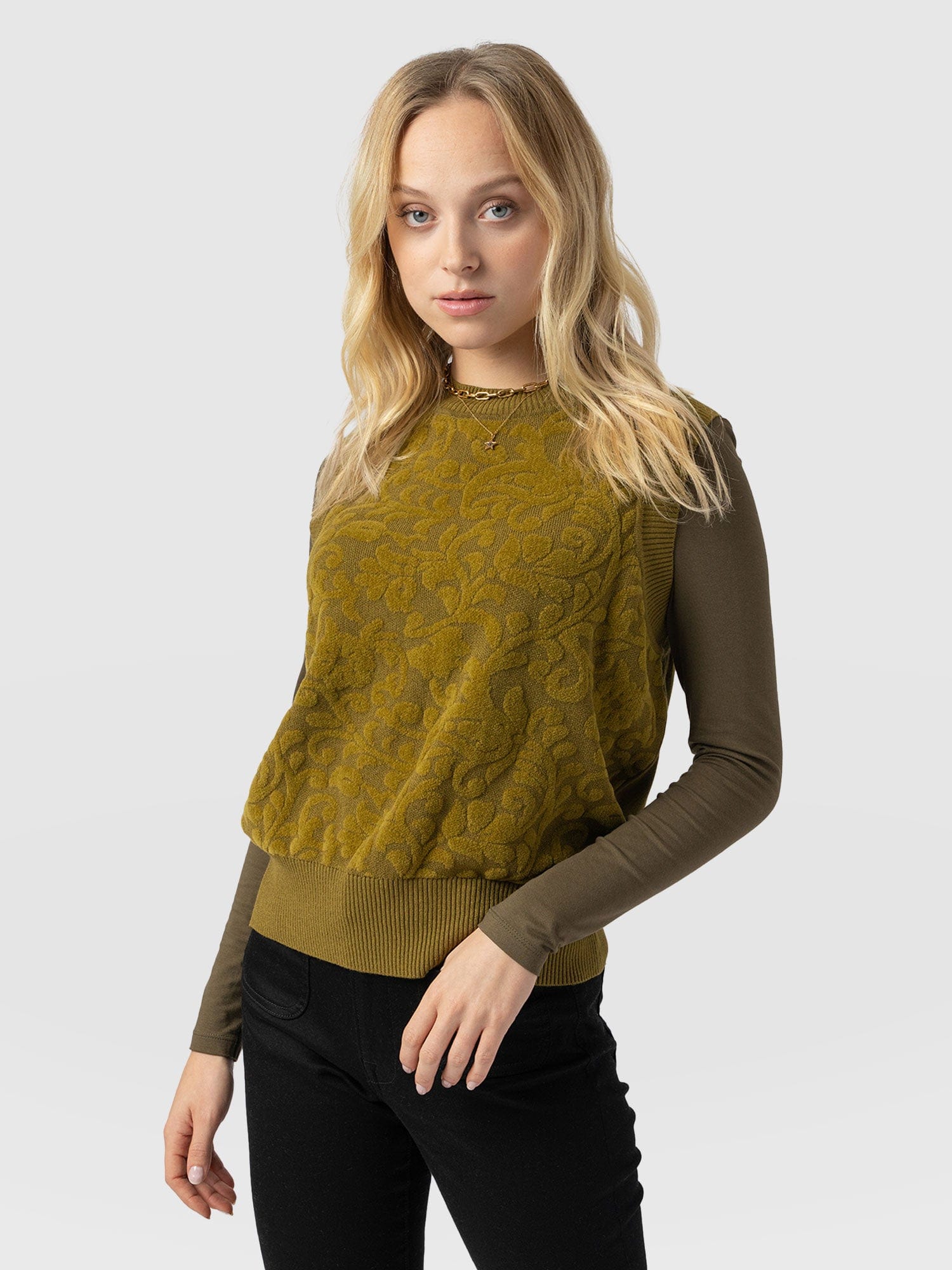 Wren Sleeveless Knit Olive Women's Vests Saint Sofia® UK