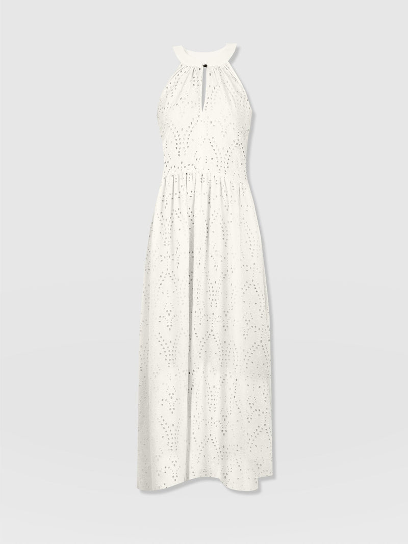 Zoey Halter Neck Dress - White Broderie