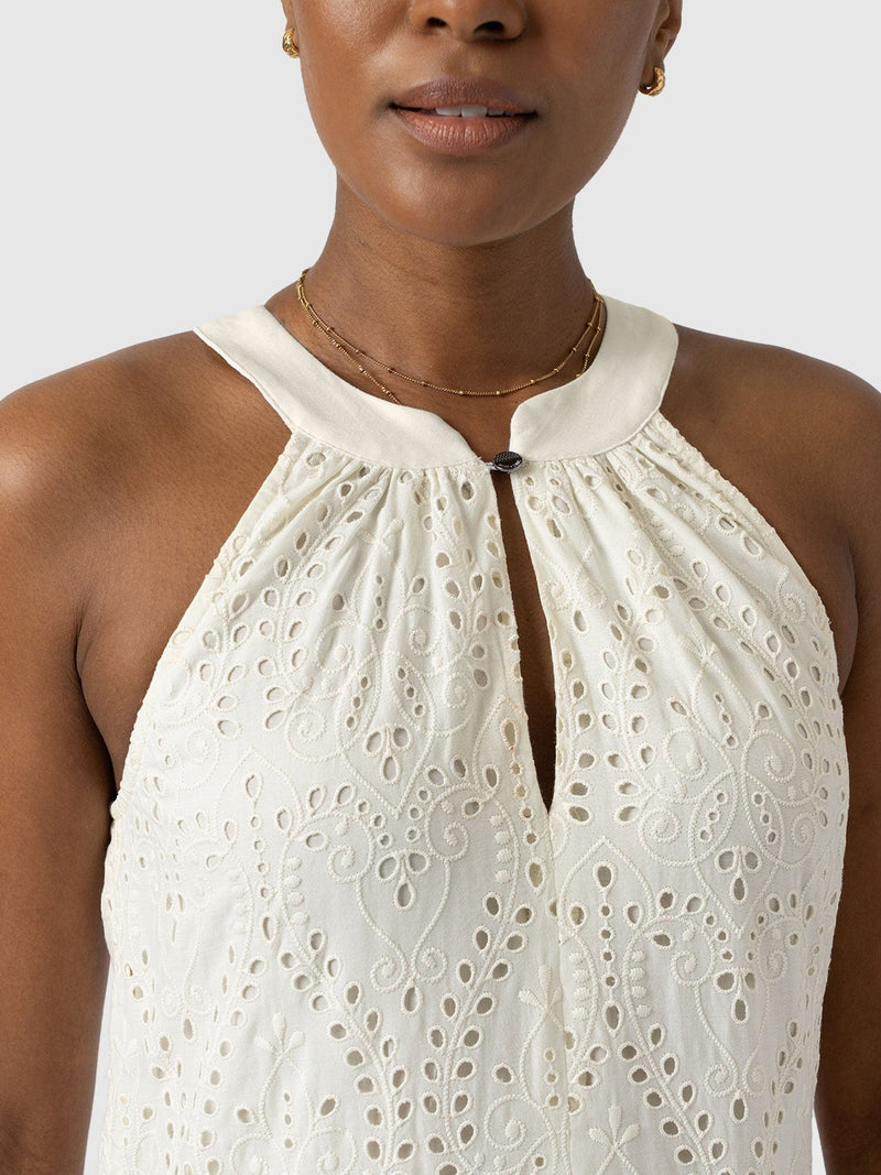Zoey Halter Neck Dress - White Broderie - Women's Dresses | Saint + Sofia® UK