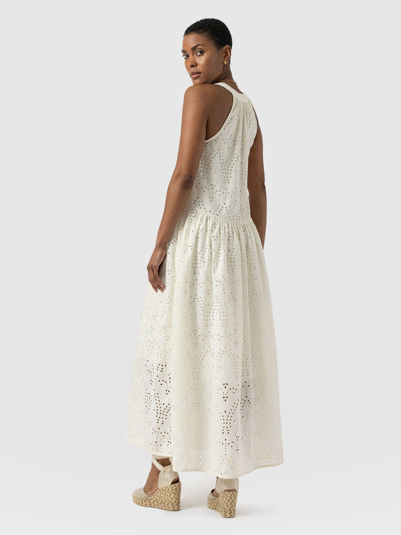 Zoey Halter Neck Dress - White Broderie - Women's Dresses | Saint + Sofia® UK