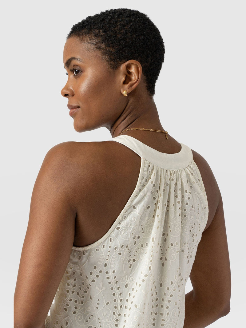 Zoey Halter Neck Dress - White Broderie - Women's Dresses | Saint + Sofia® UK