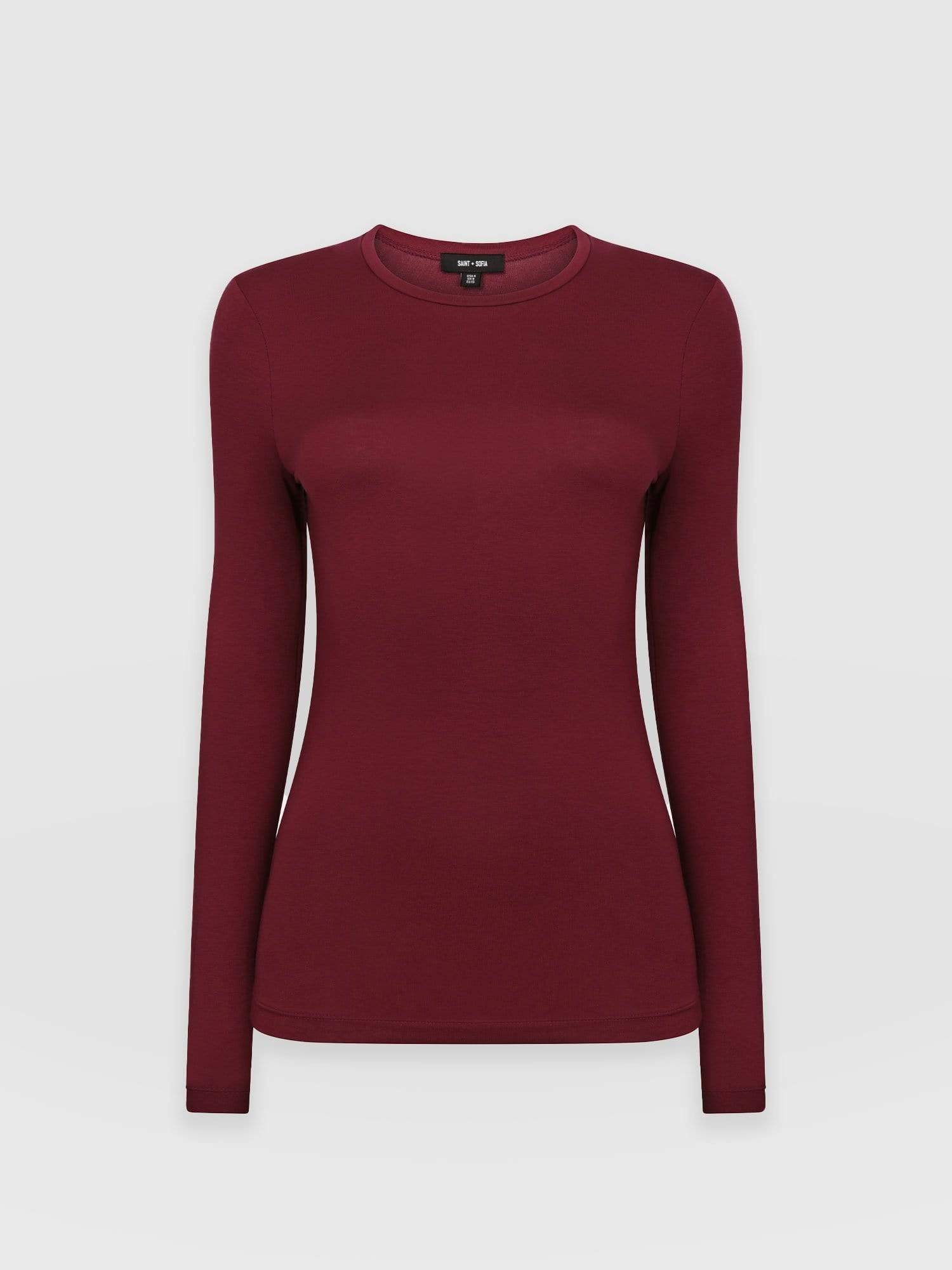 Austen Crew Neck Tee Burgundy - Women's T-Shirts | Saint + Sofia® UK