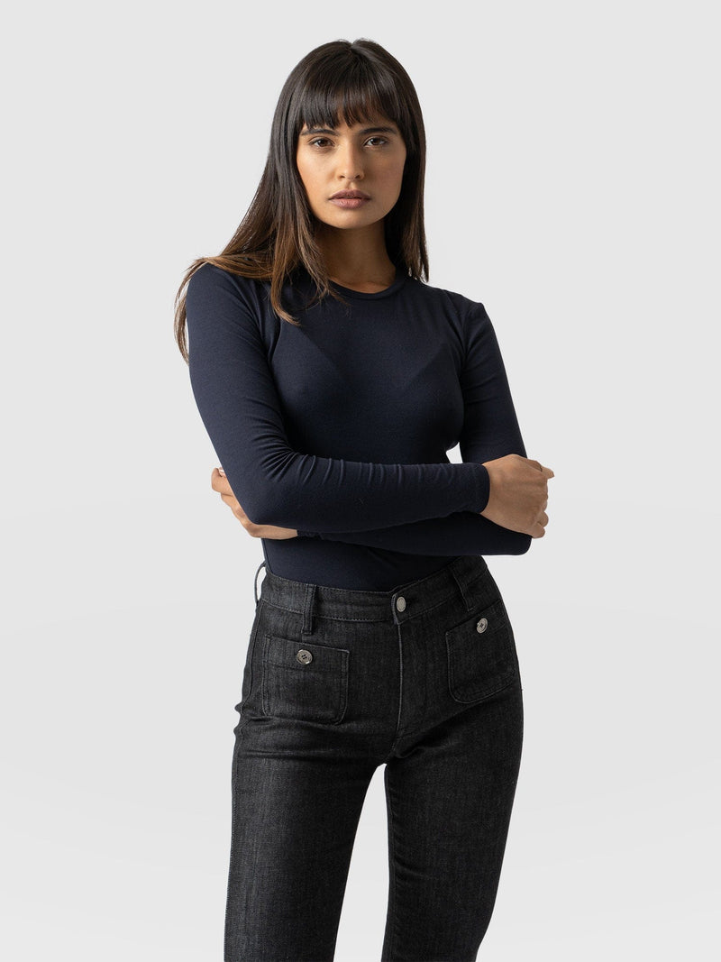 Austen Crew Neck Tee Navy - Women's T-Shirts | Saint and Sofia® UK