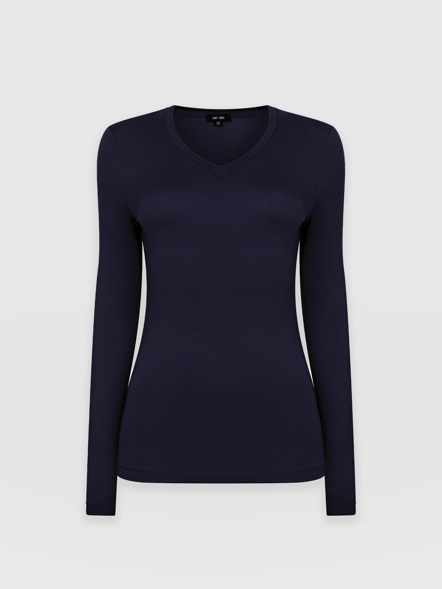 Austen V Neck Tee Navy - Women's T-Shirts | Saint and Sofia® UK