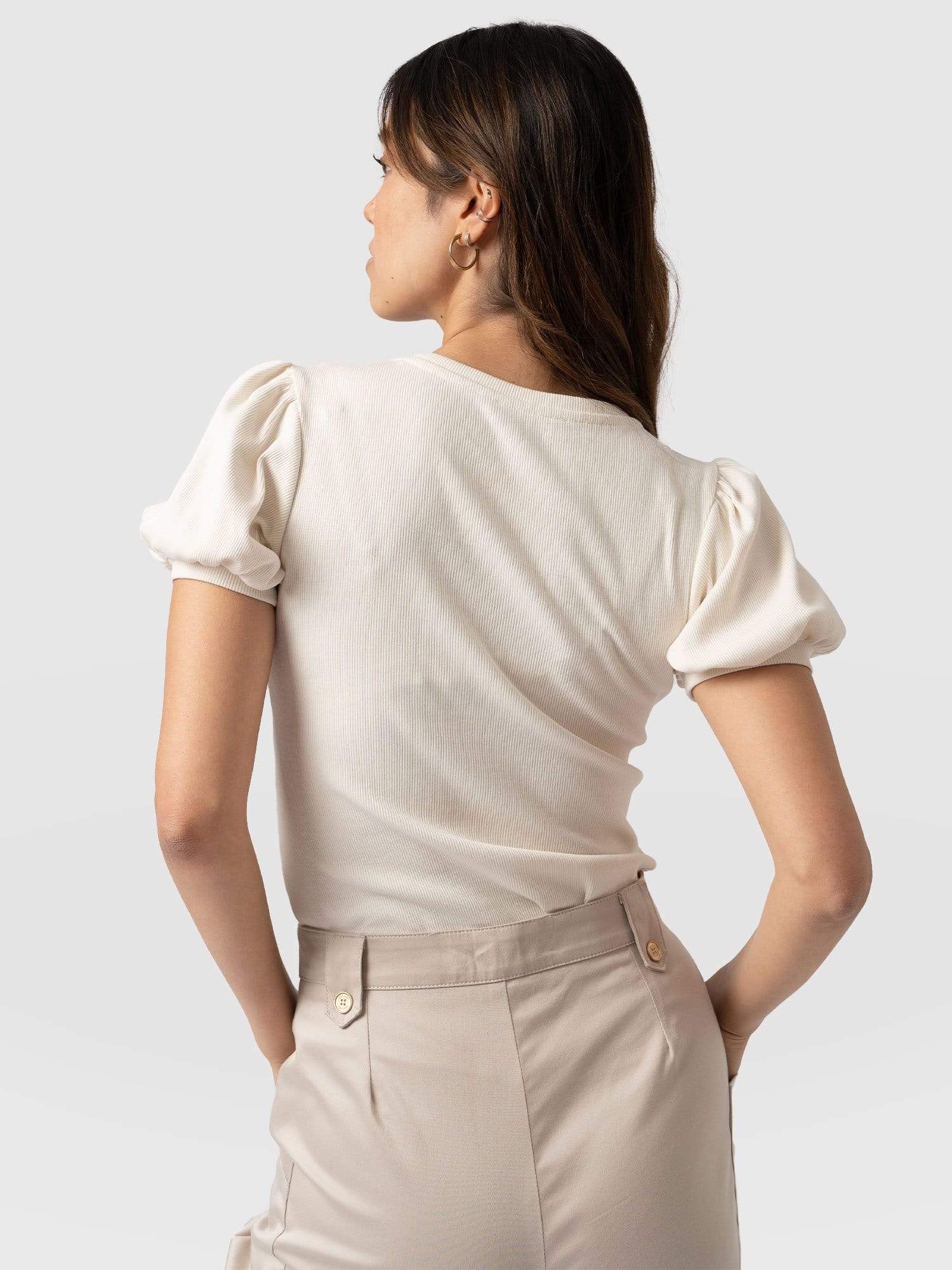 Cavendish Tee Puff Sleeve Cream - Women's T-Shirts | Saint + Sofia® UK
